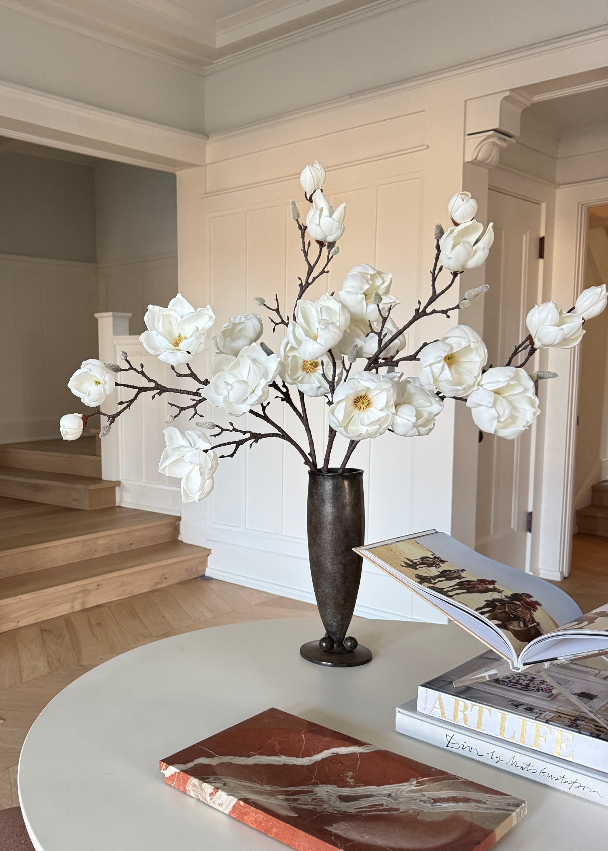 White Artificial Magnolia Branch for Shelf Styling