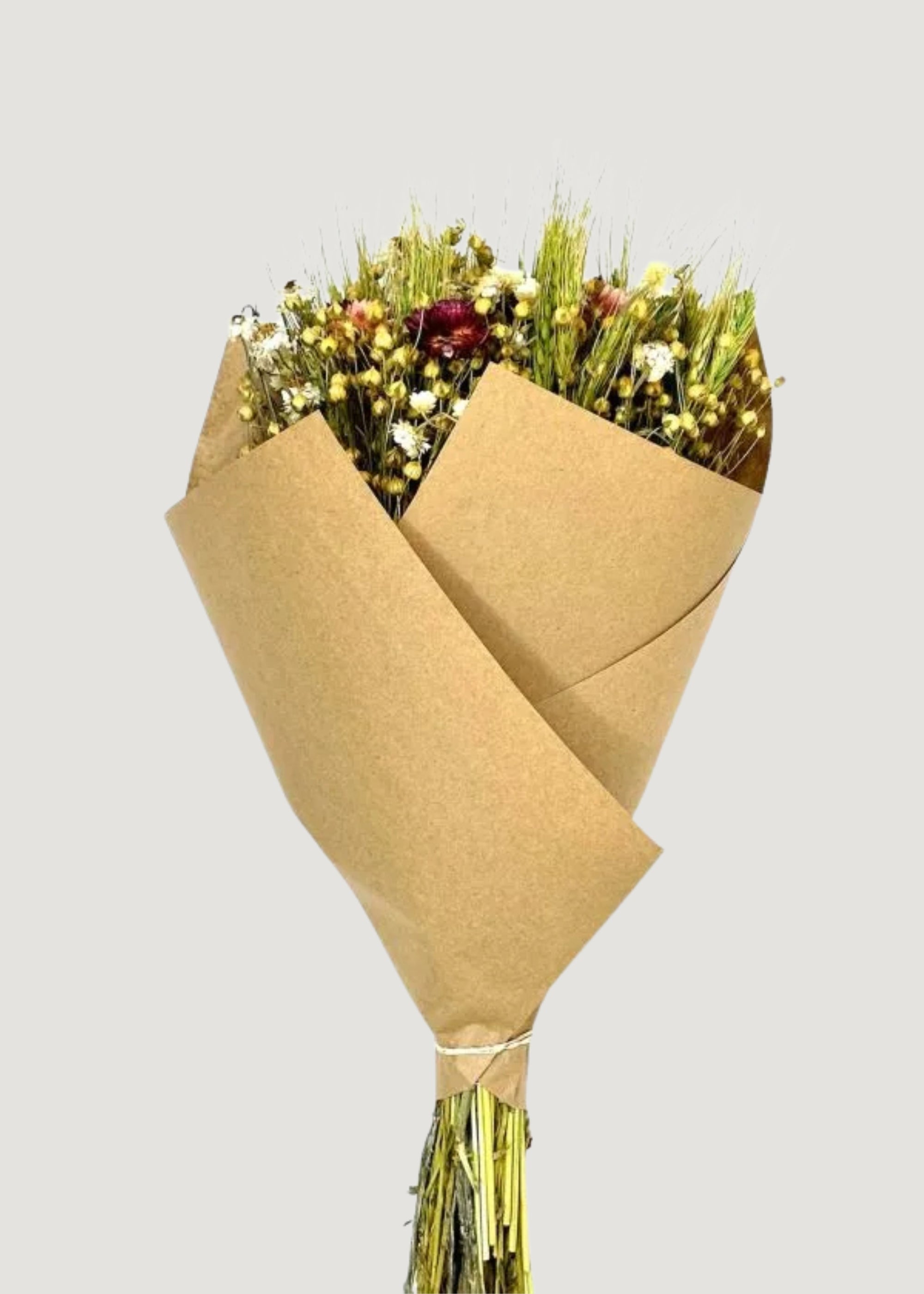 Fuchsia Dried Mixed Bouquet Of Flax and Fuchsia Strawflowers for Home Decor