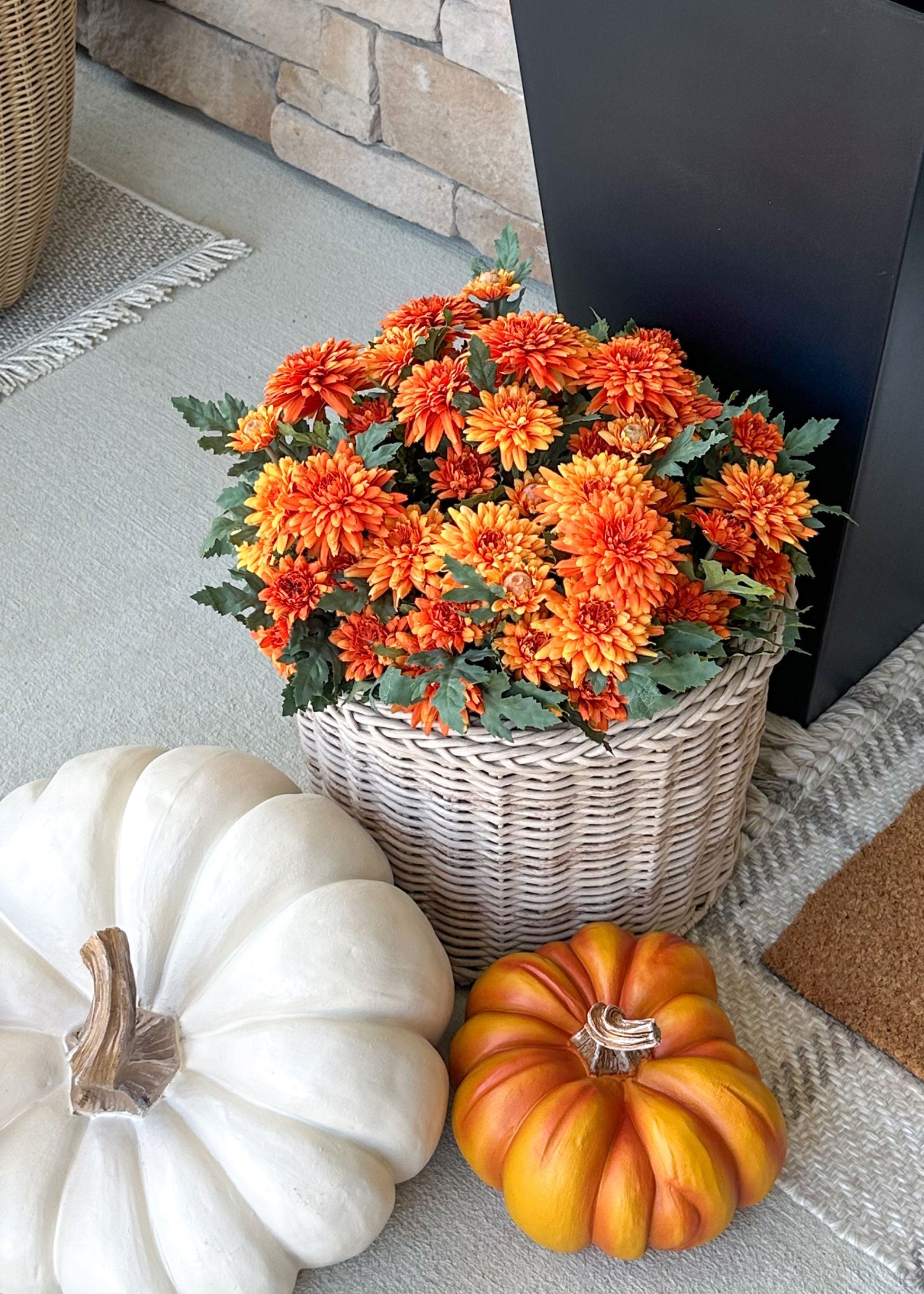 Orange Artificial Mum Potted Plant for Entryway Arrangement