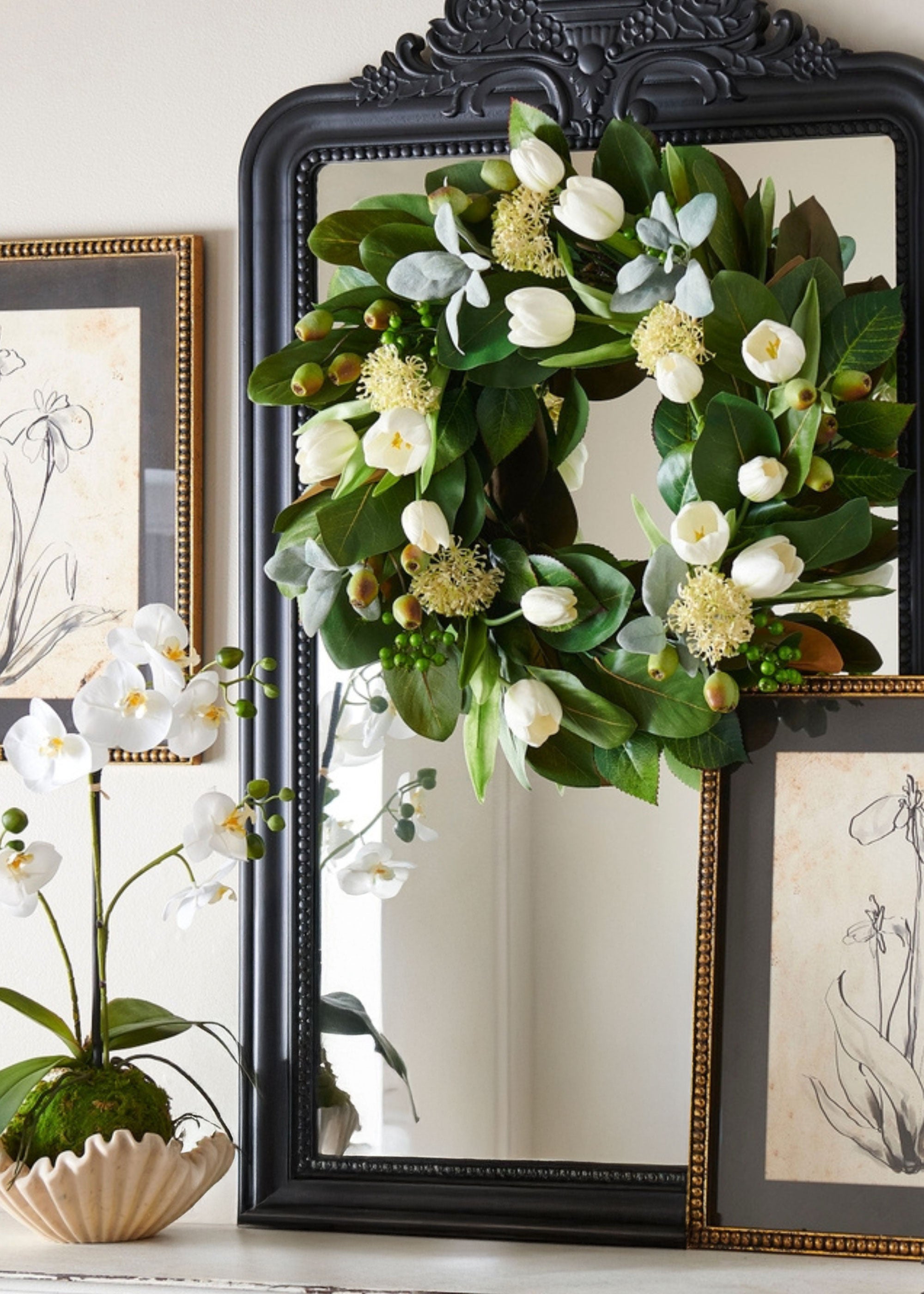 Cream Artificial Tulip Wreath for Home Decor