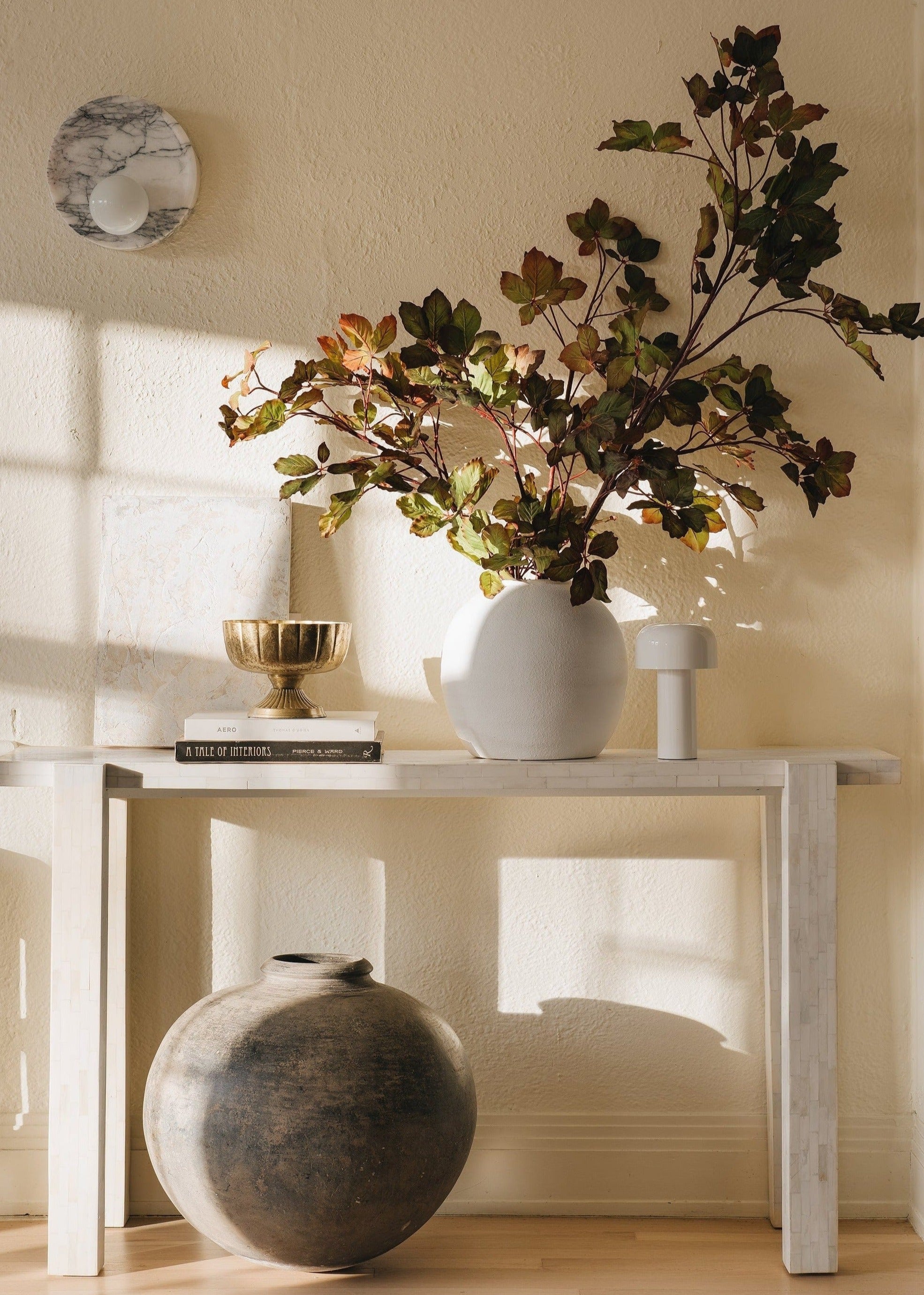 White Concrete Konos Vase for Shelf Styling