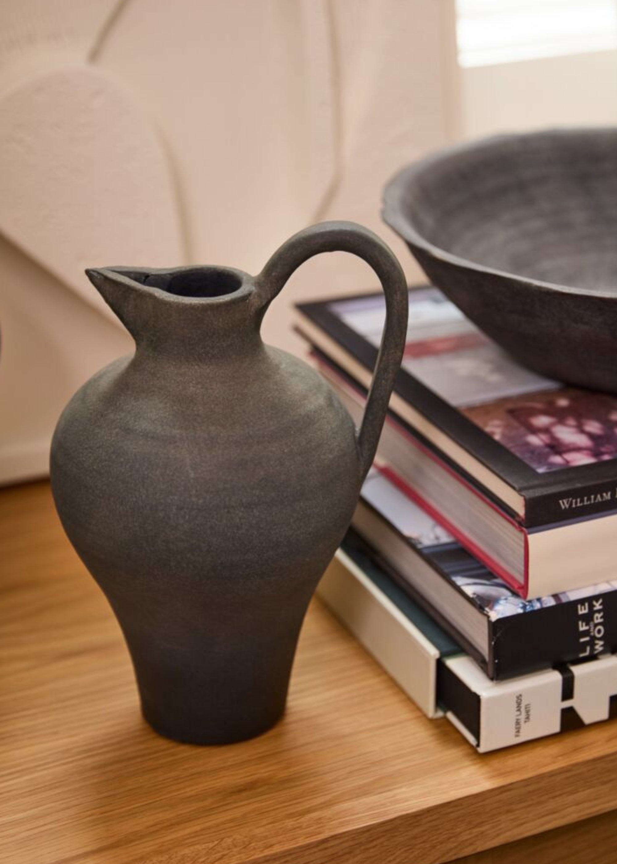 Black Handmade Terra Cotta Pitcher Vase for Table Centerpiece