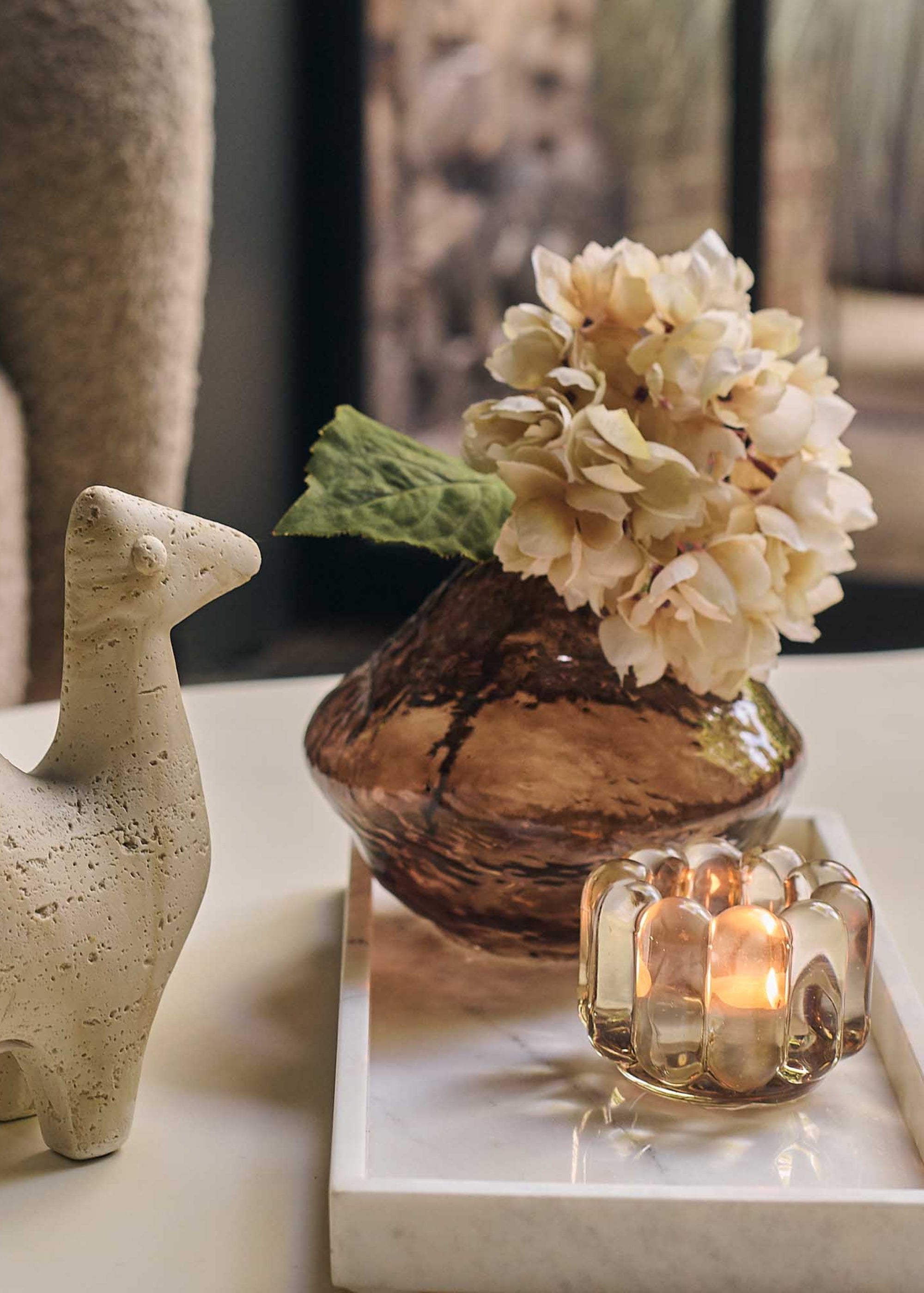Faux hydrangea flower in beige for wedding centerpiece