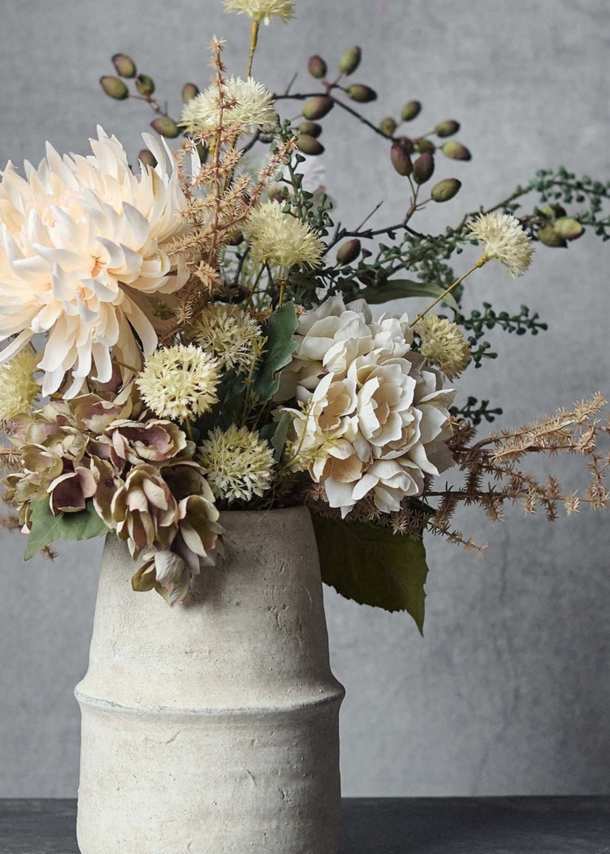Neutral artificial hydrangea bloom for living room decor