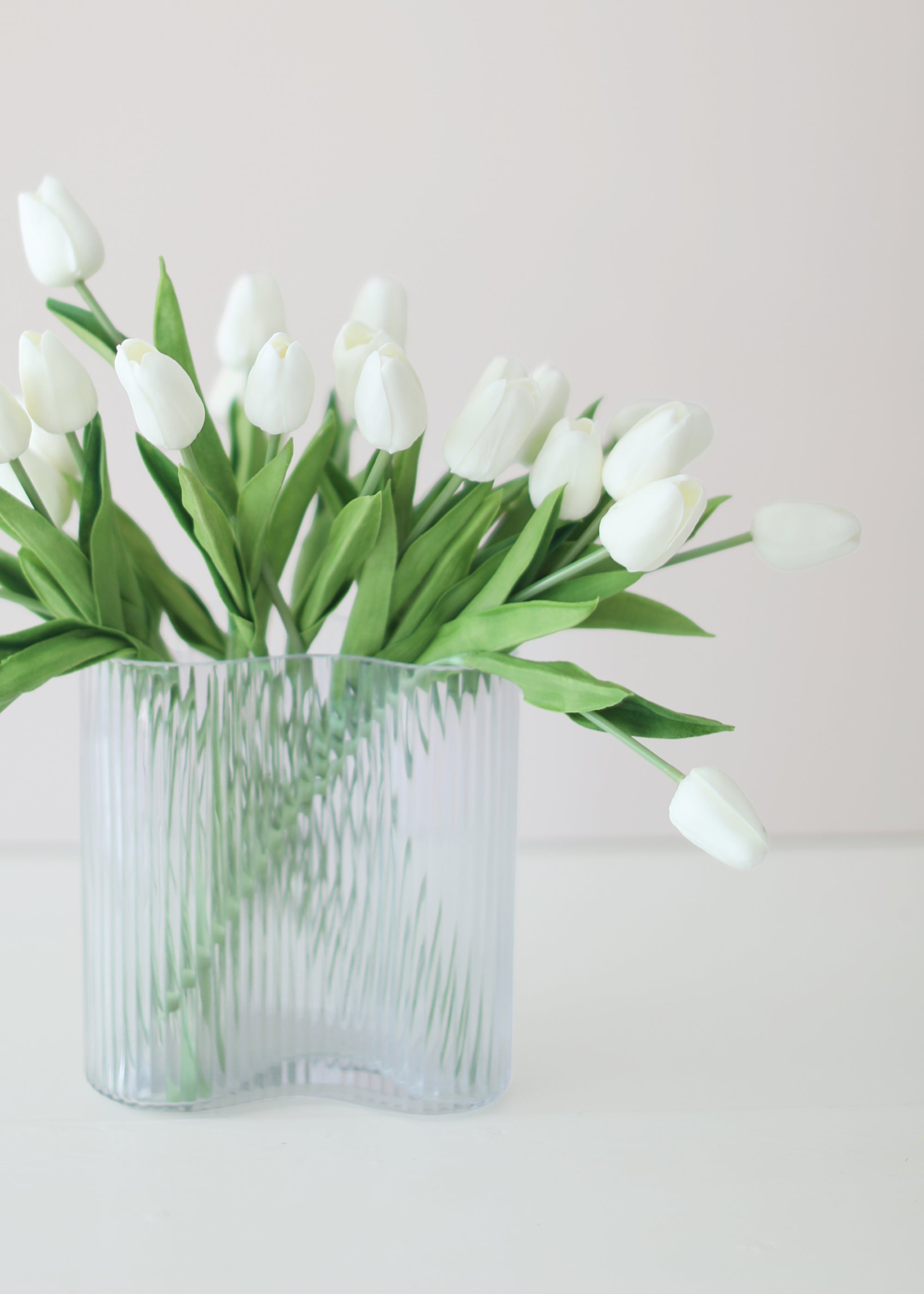 Clear Glass Ridged Asymmetrical Vase for Table Centerpiece