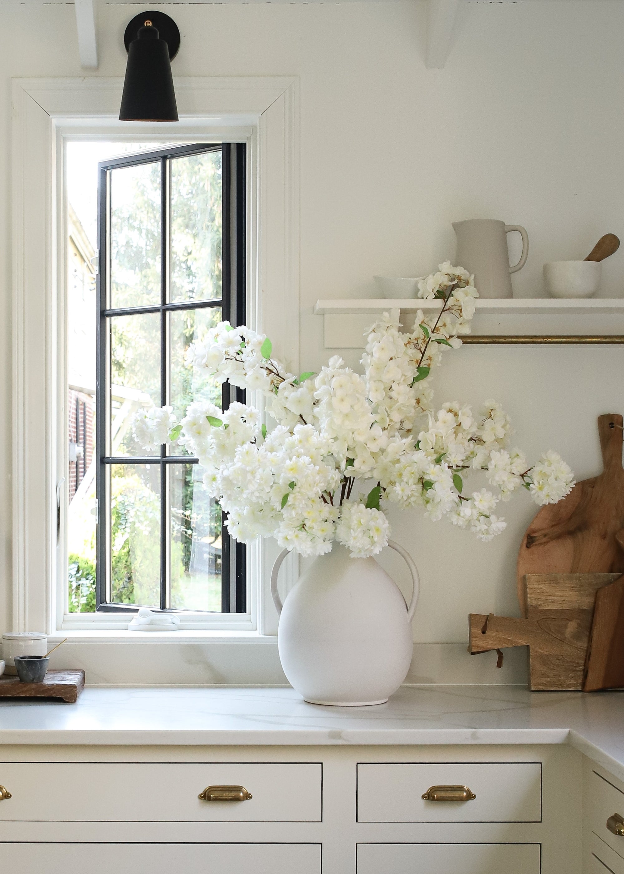 Cream Artificial Cherry Blossom Stem for Home Decor