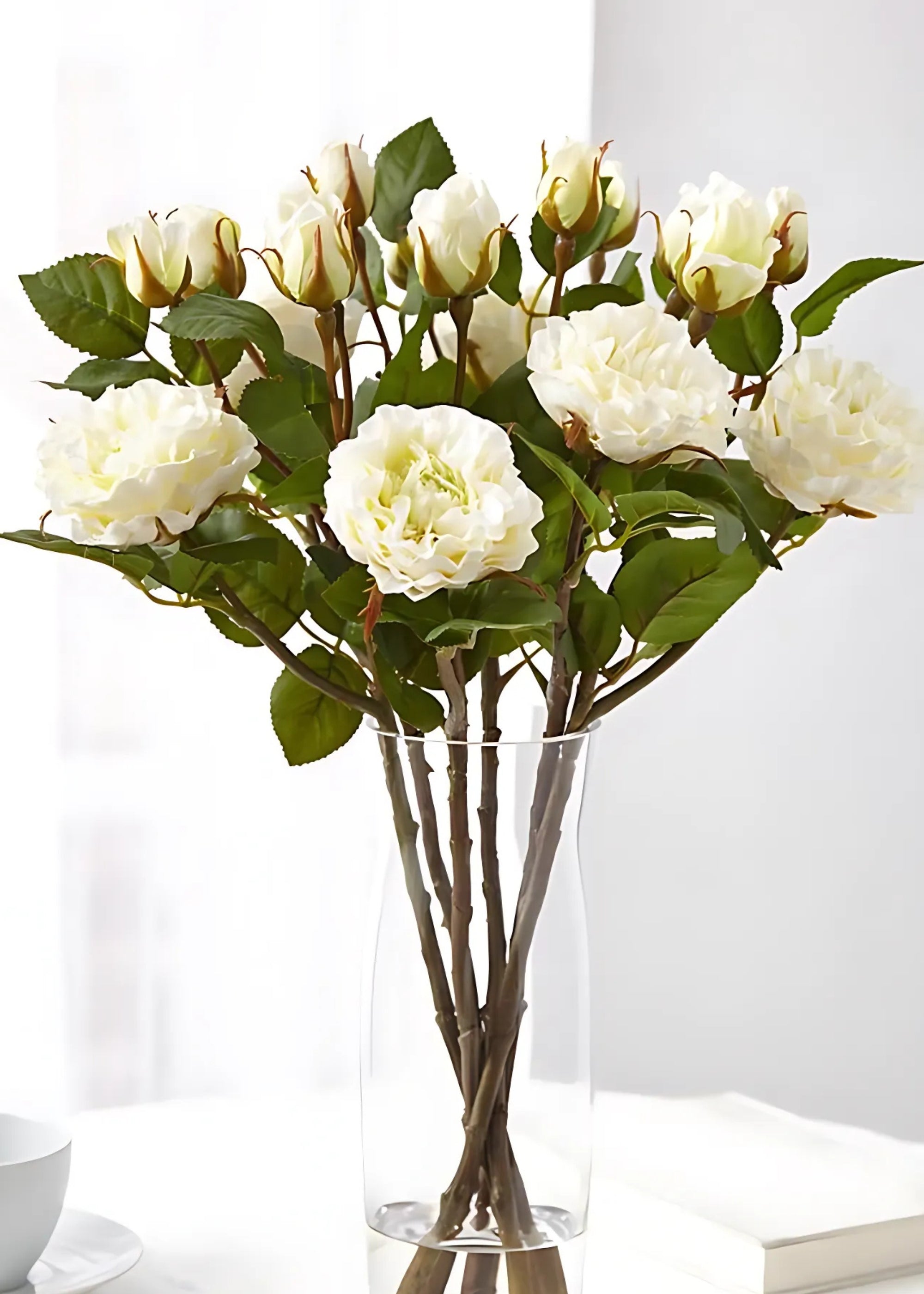 Cream Artificial Rose Spray for Home Decor
