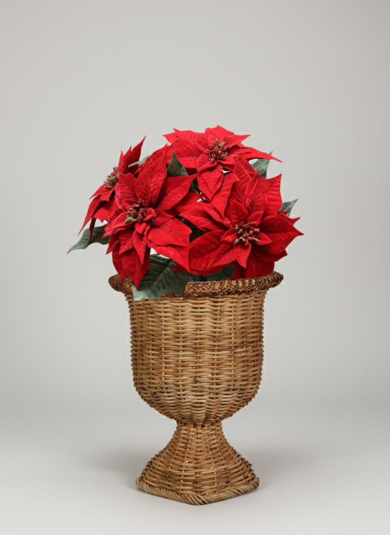 Red Artificial Poinsettia Bush for Home Decor