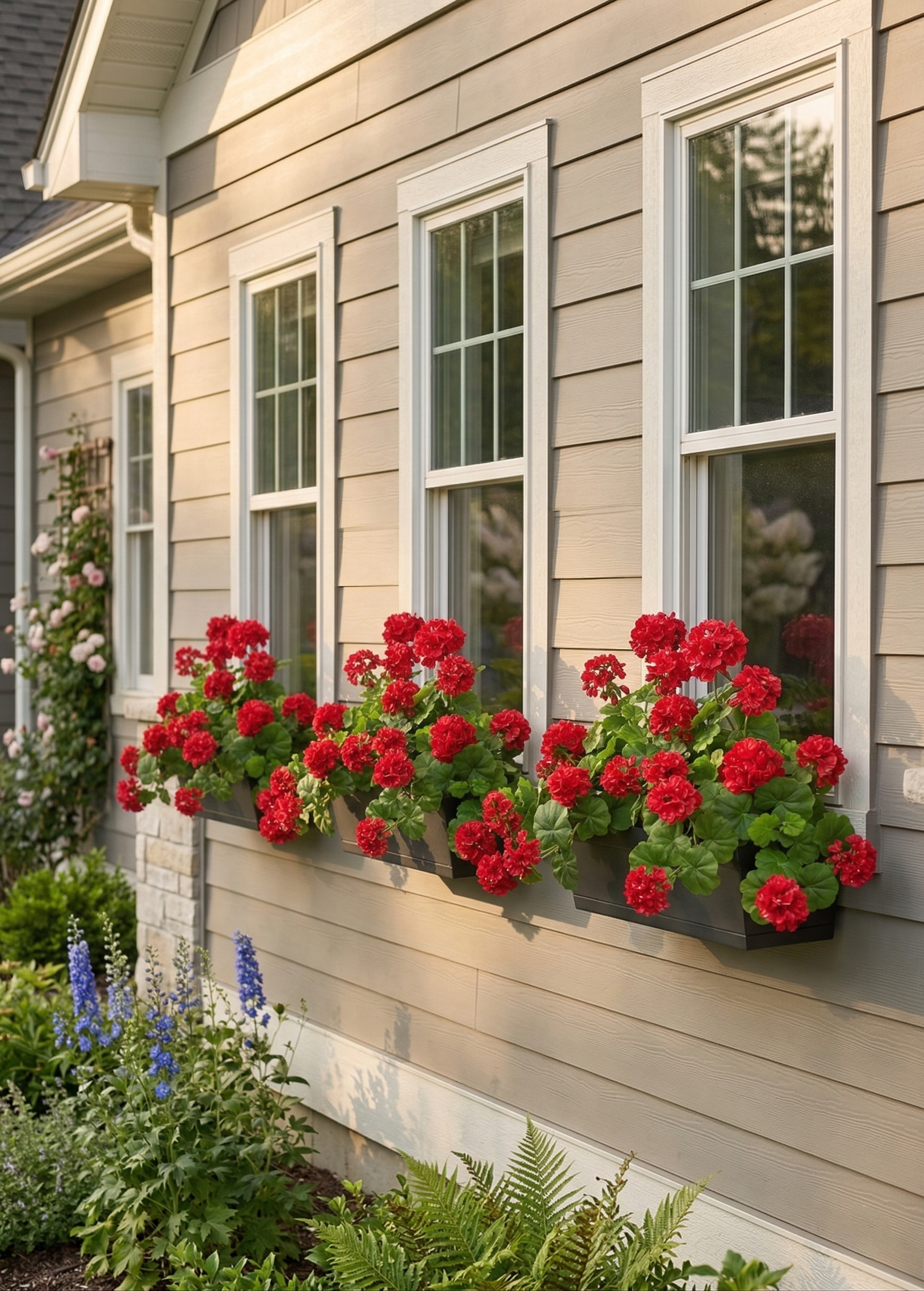 Red Artificial Geranium Arrangement for Table Centerpiece
