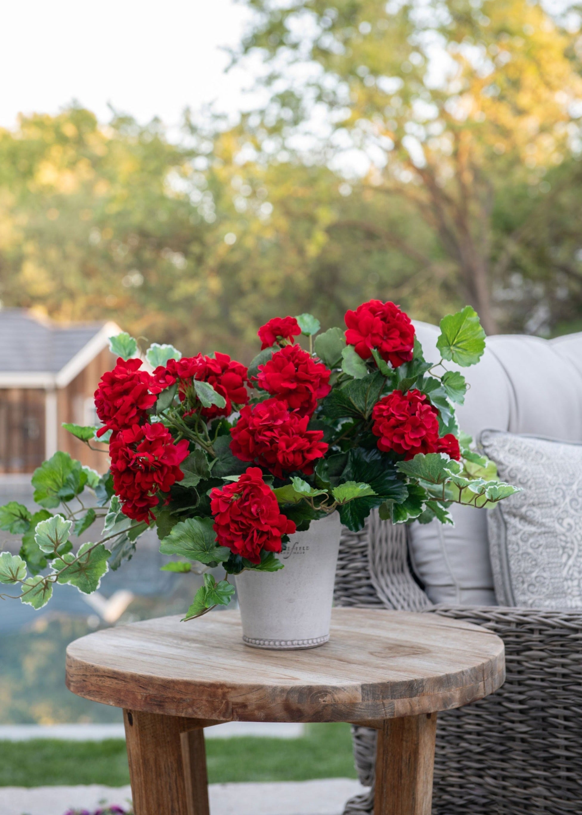 Red Artificial Geranium Bush for Home Decor