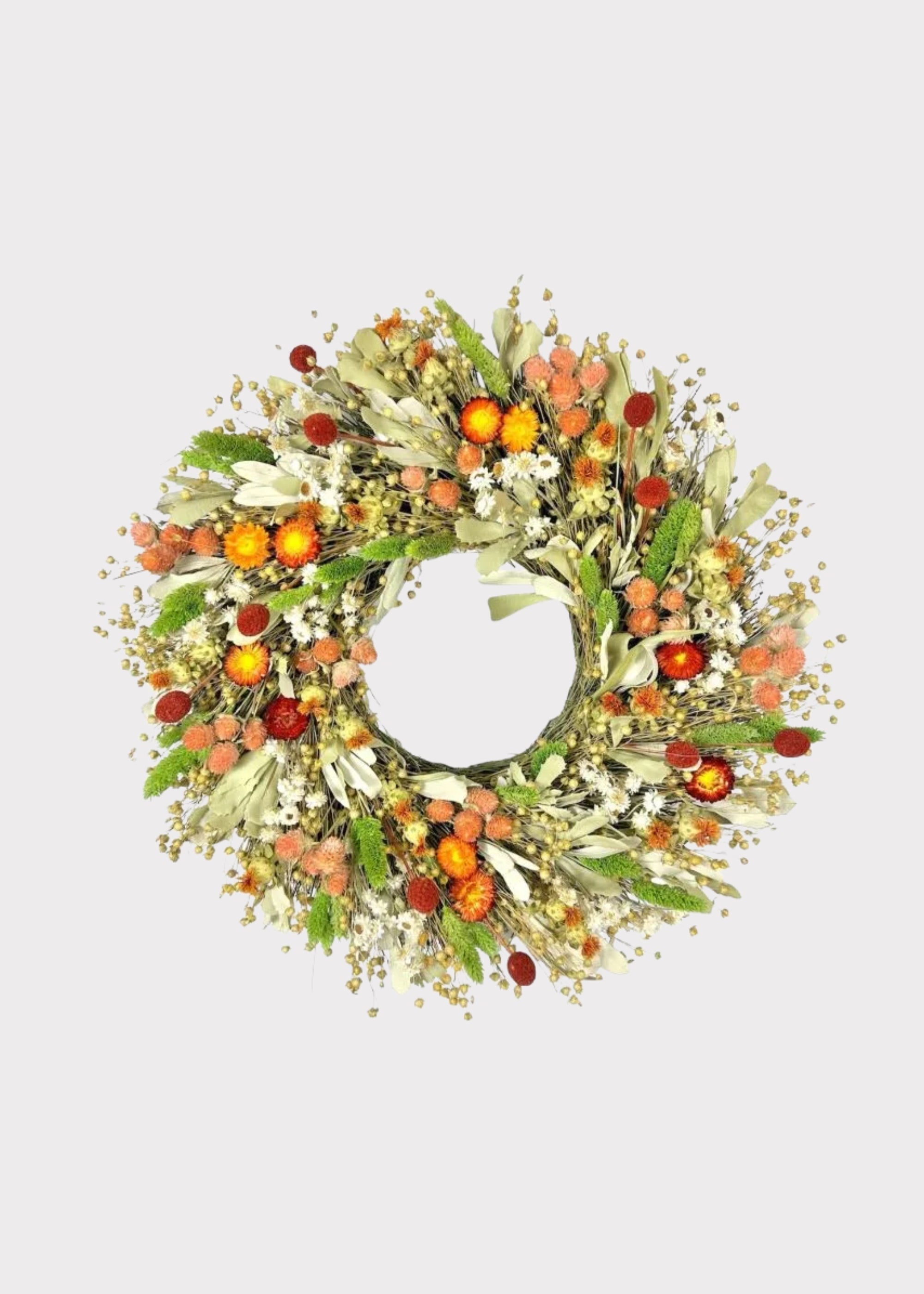 Green Dried Bohemian Sunset Wreath for Vase Styling