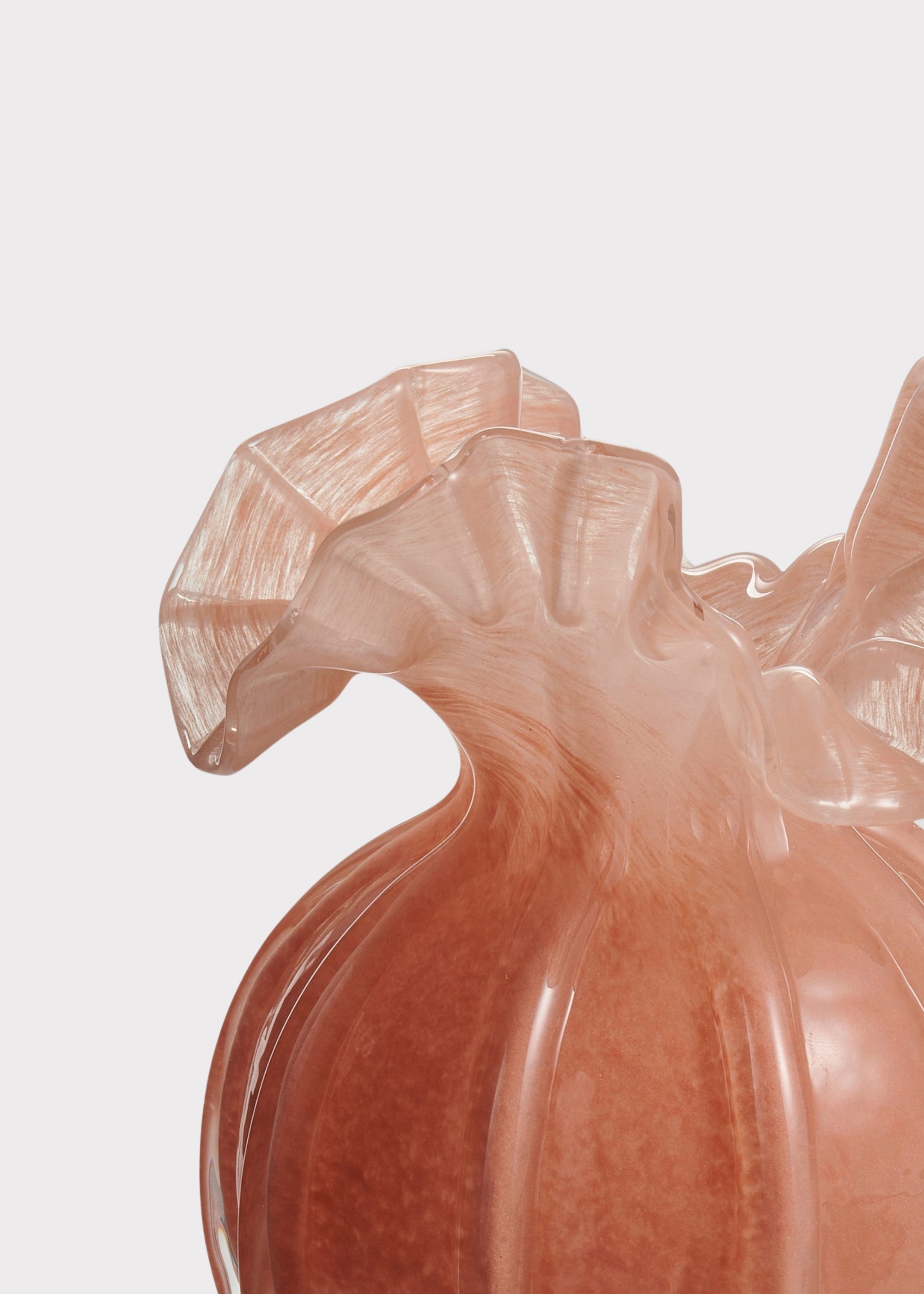 Pink Glass Ruffle Vase for Home Decor