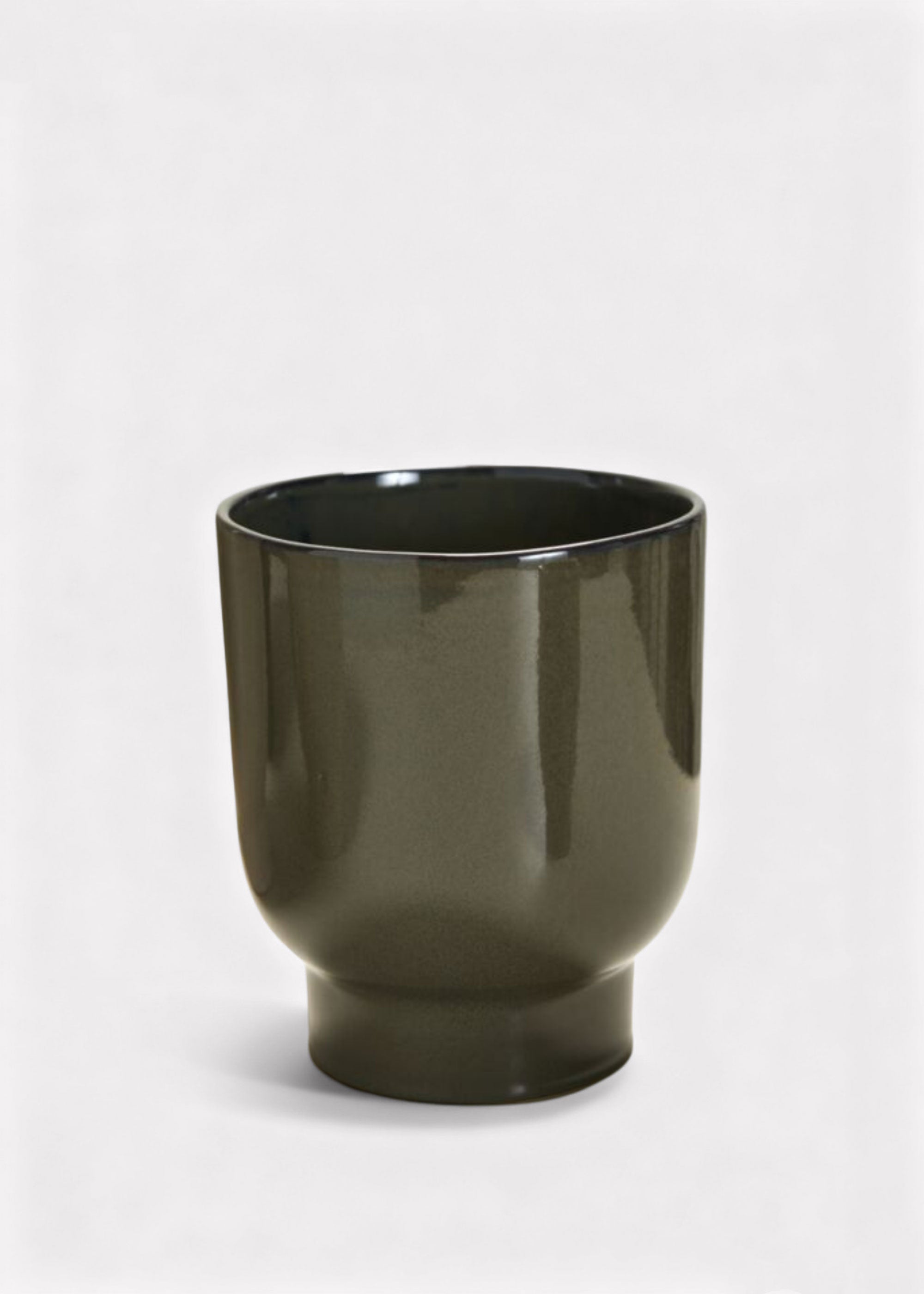 Green Dark Olive Green Glossy Ceramic Footed Fischer Pot for Vase Styling