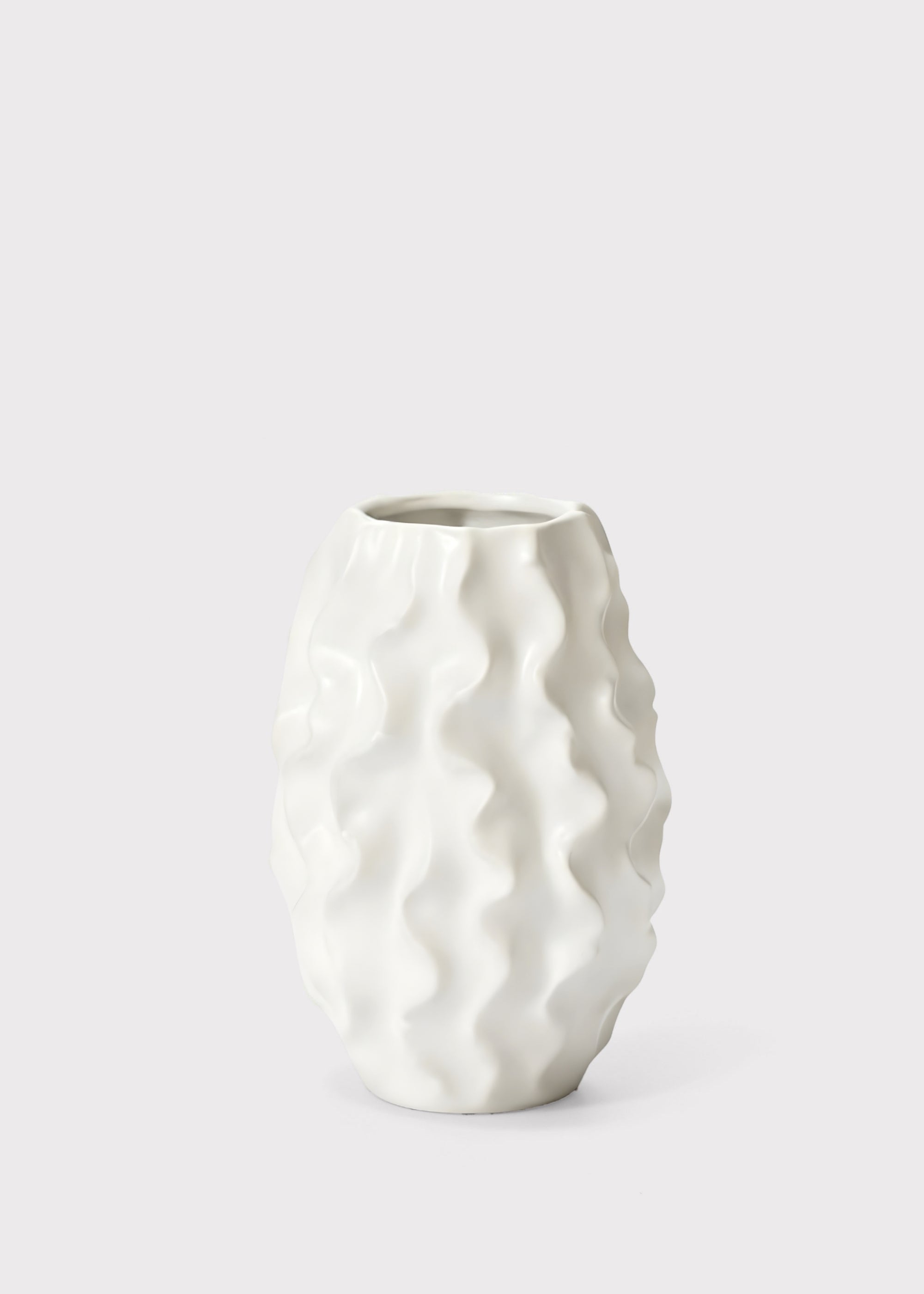 White Matte White Ceramic Ruffle Vase for Home Decor