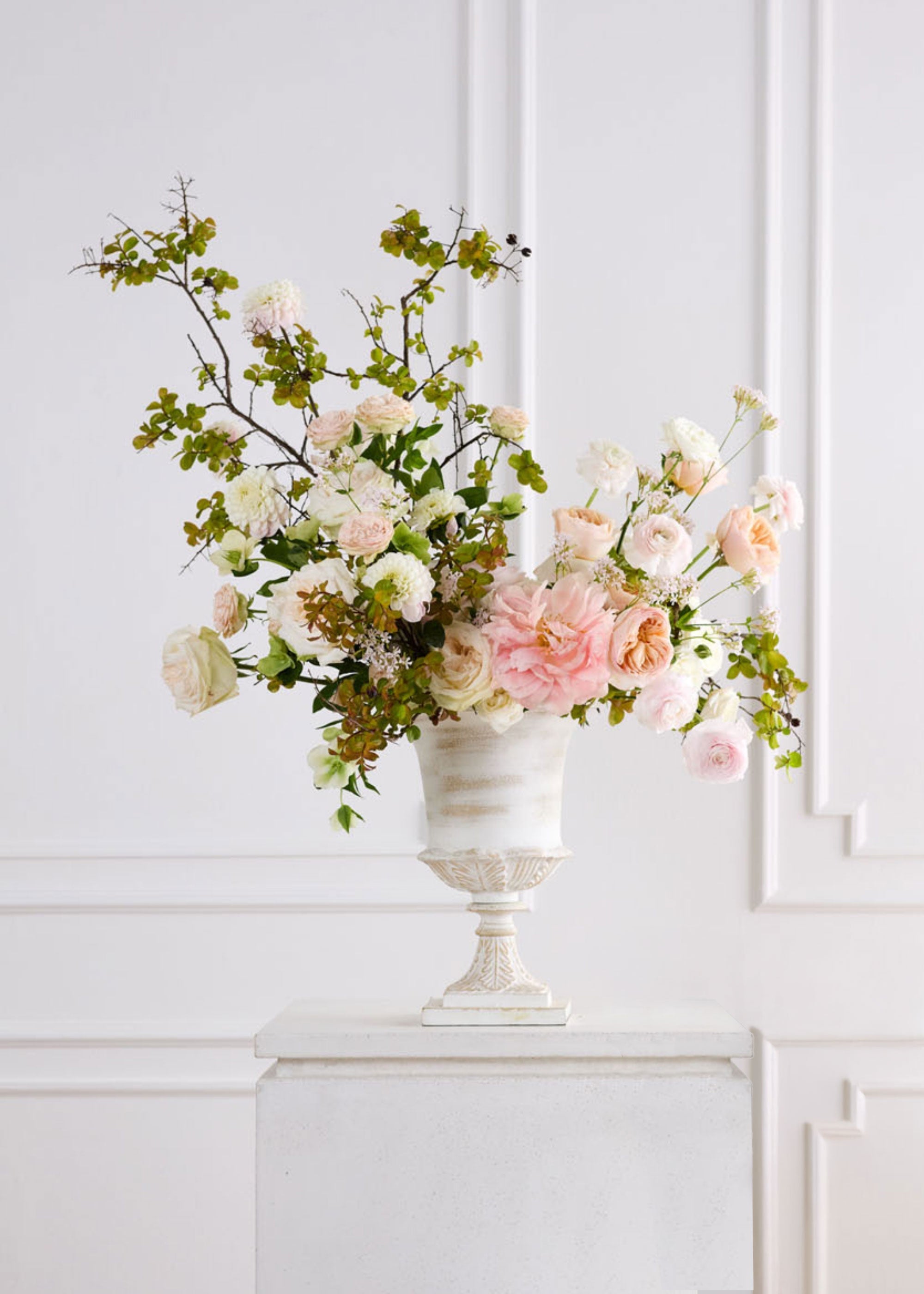White Distressed Metal Urn Vase for Home Decor