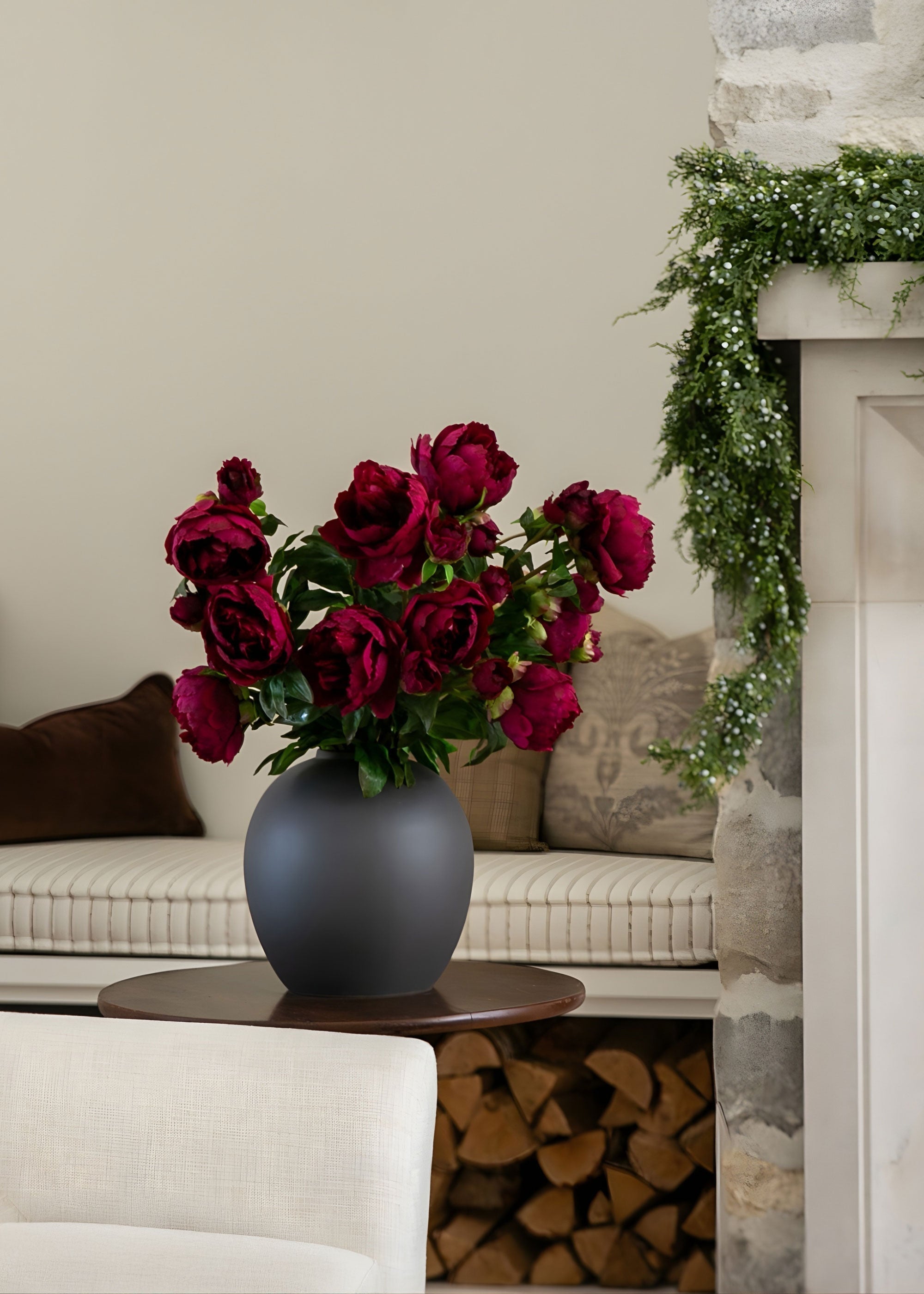 Round matte vase for artificial branch arrangement