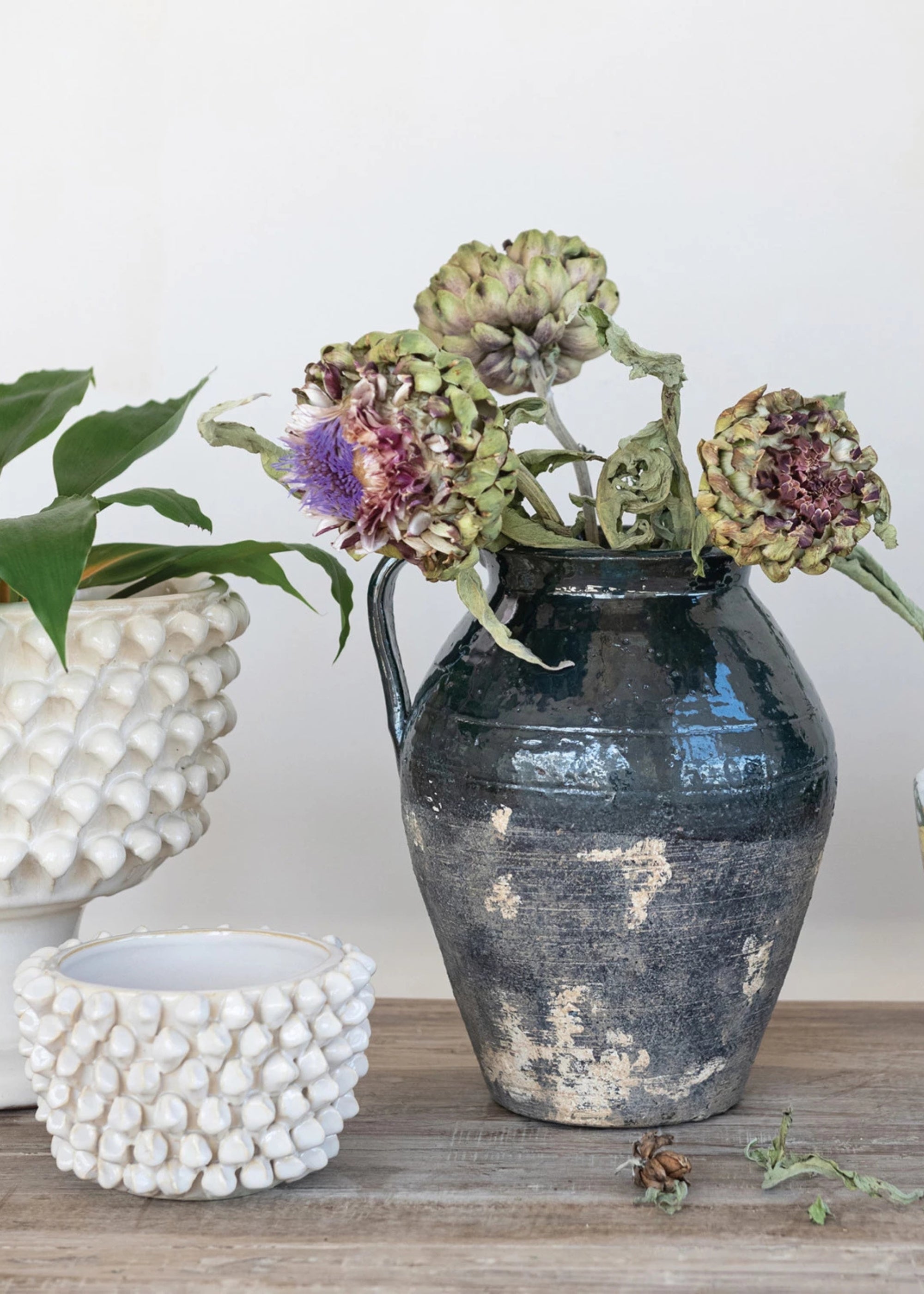 Blue Distressed Terra Cotta Pitcher Vase for Home Decor