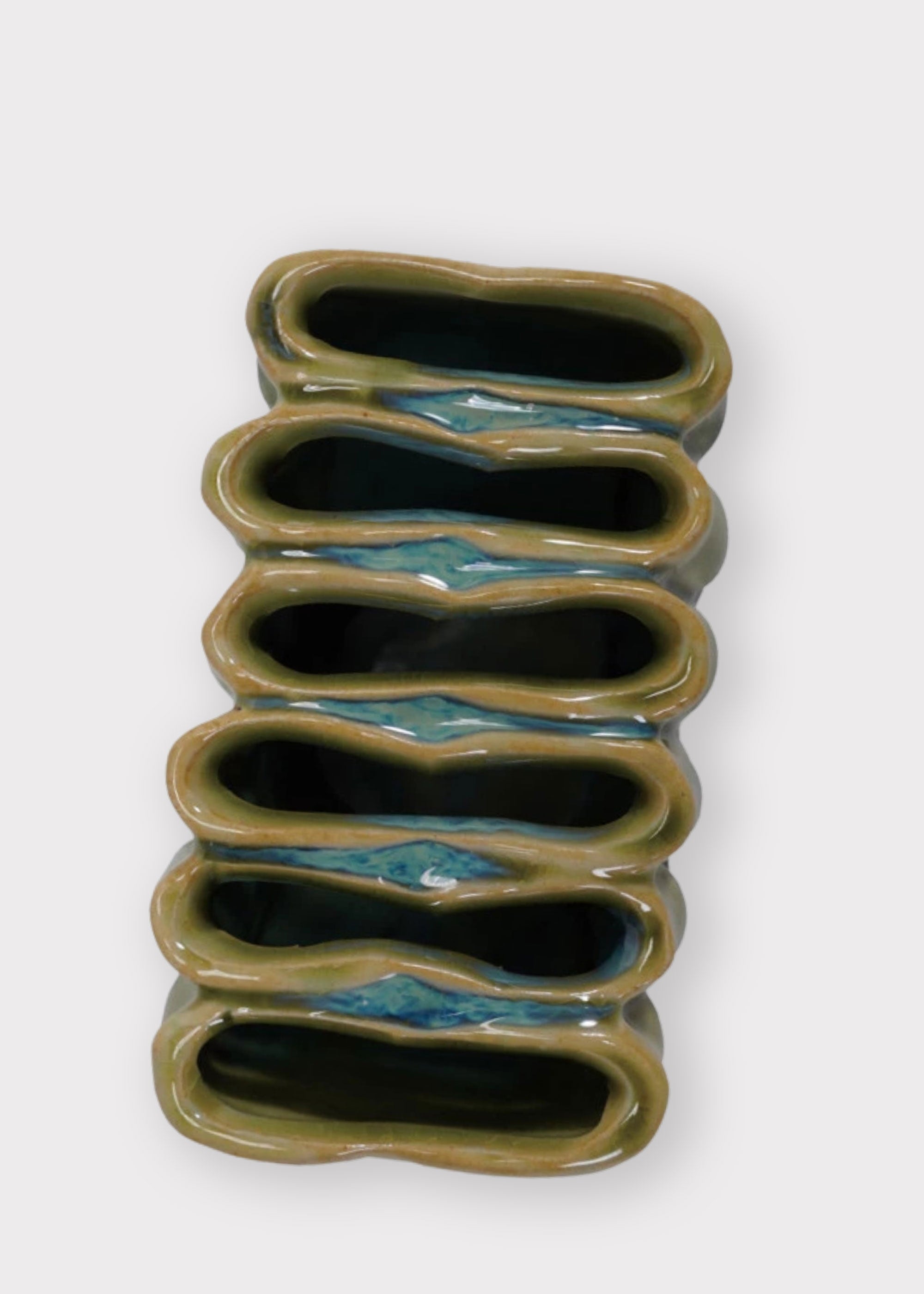 Green Small Sculptural Stoneware Sectioned Vase for Table Centerpiece