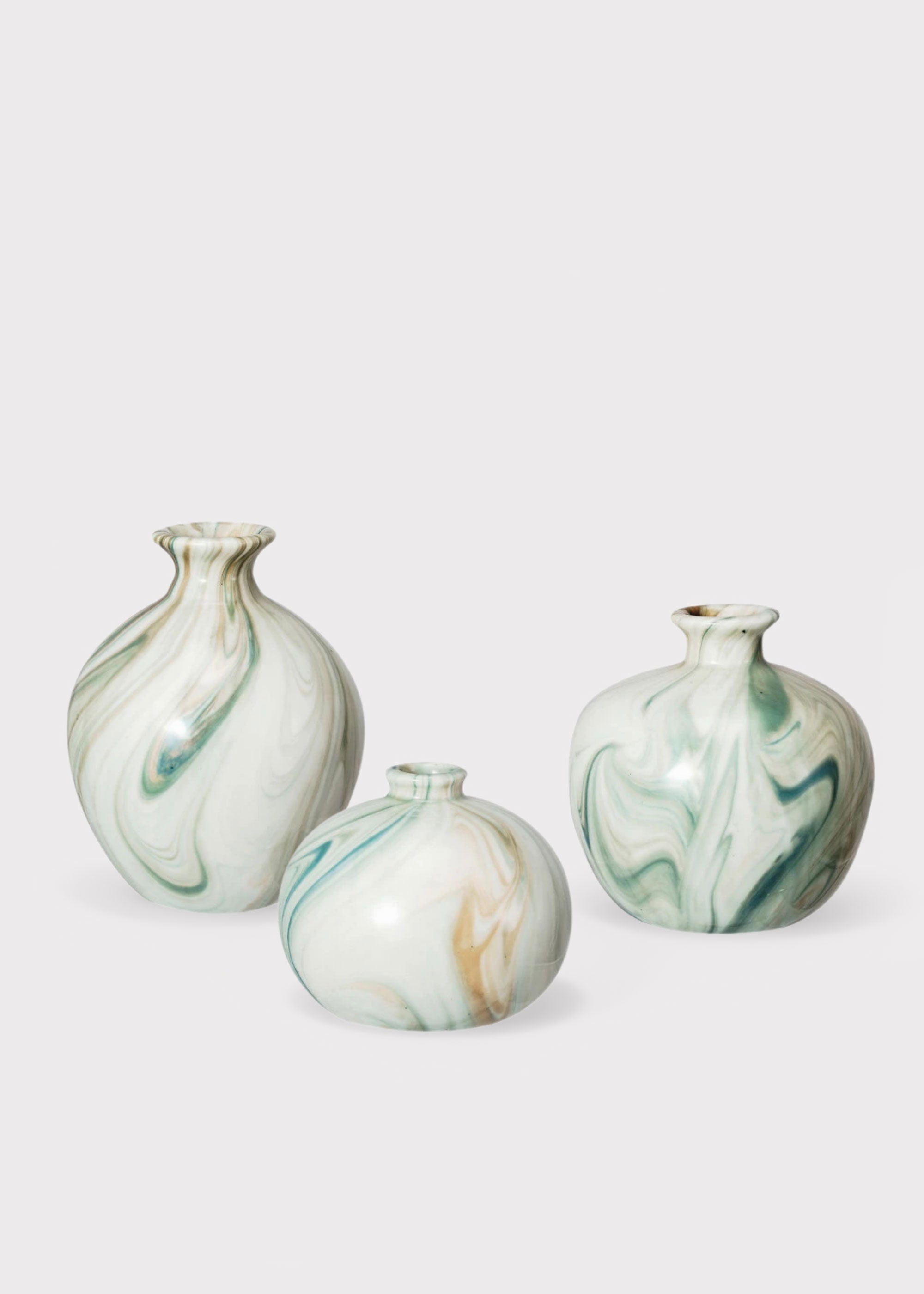 Small Set Marbled Stoneware Glazed Bud Vases for Vase Styling