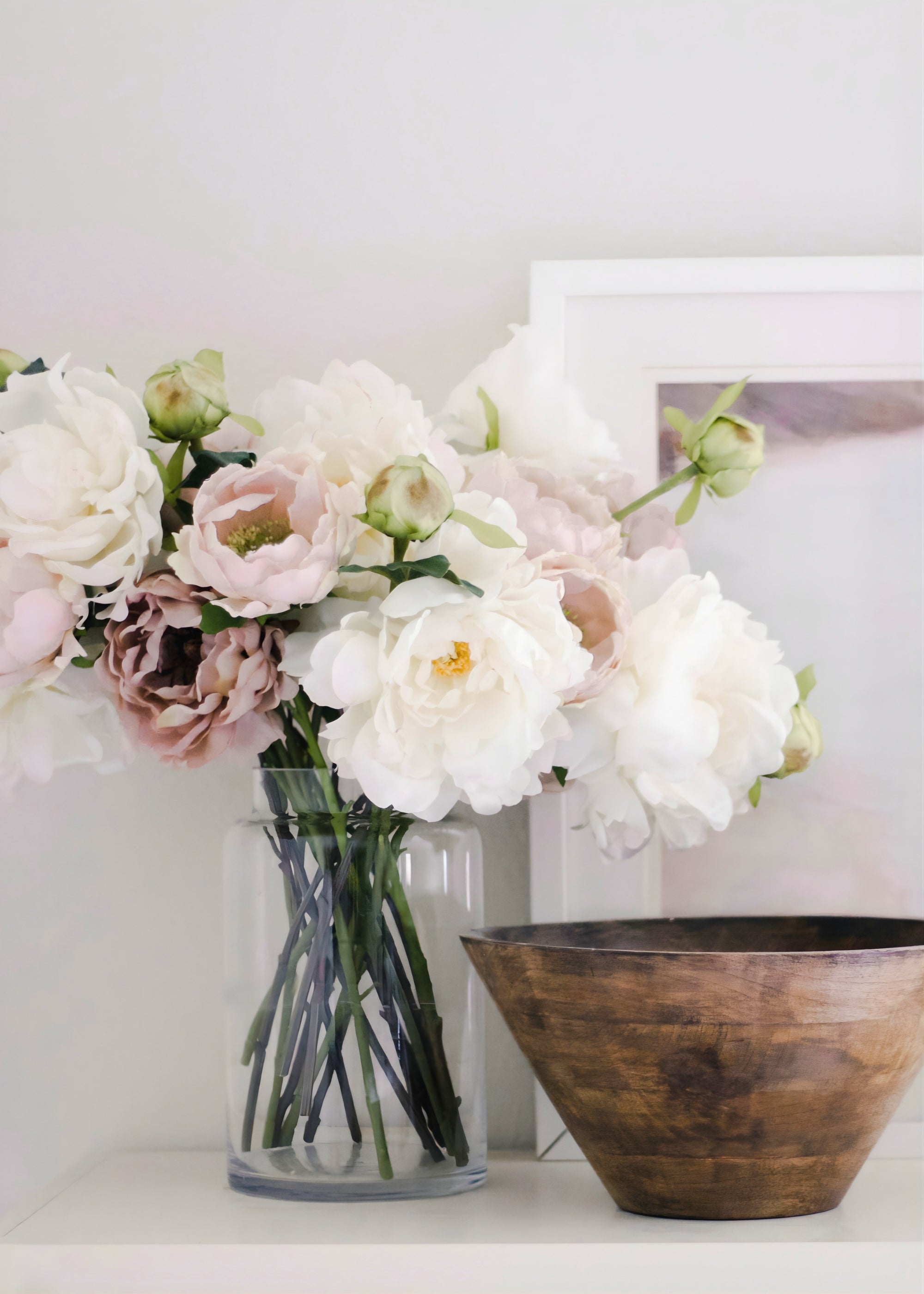 Beige Artificial Peony Stem for Shelf Styling