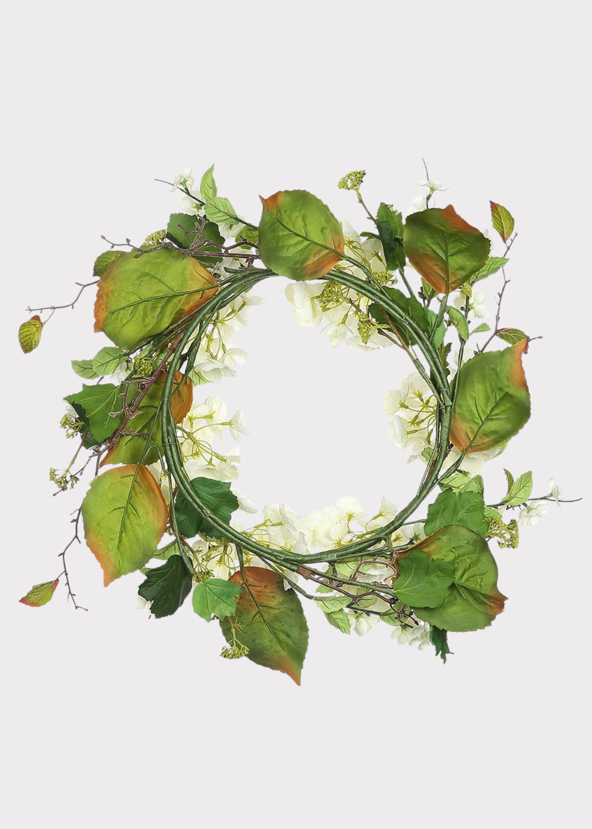Cream Green Artificial Hydrangea Wreath for Table Centerpiece
