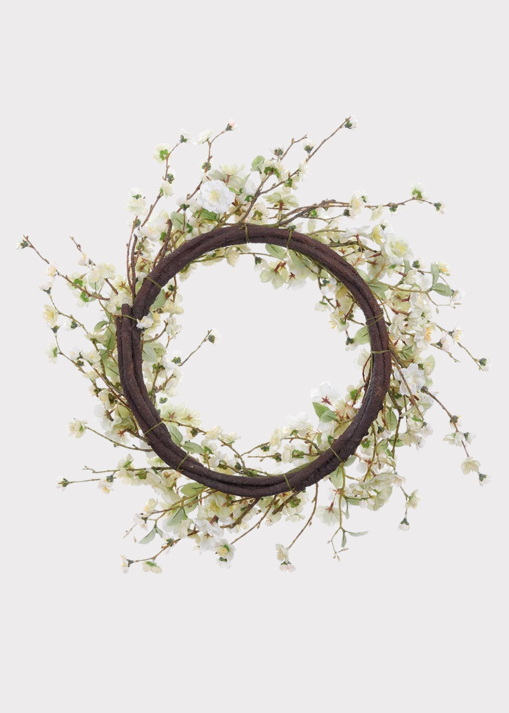Cream Green Artificial Cherry Blossom Wreath for Home Decor