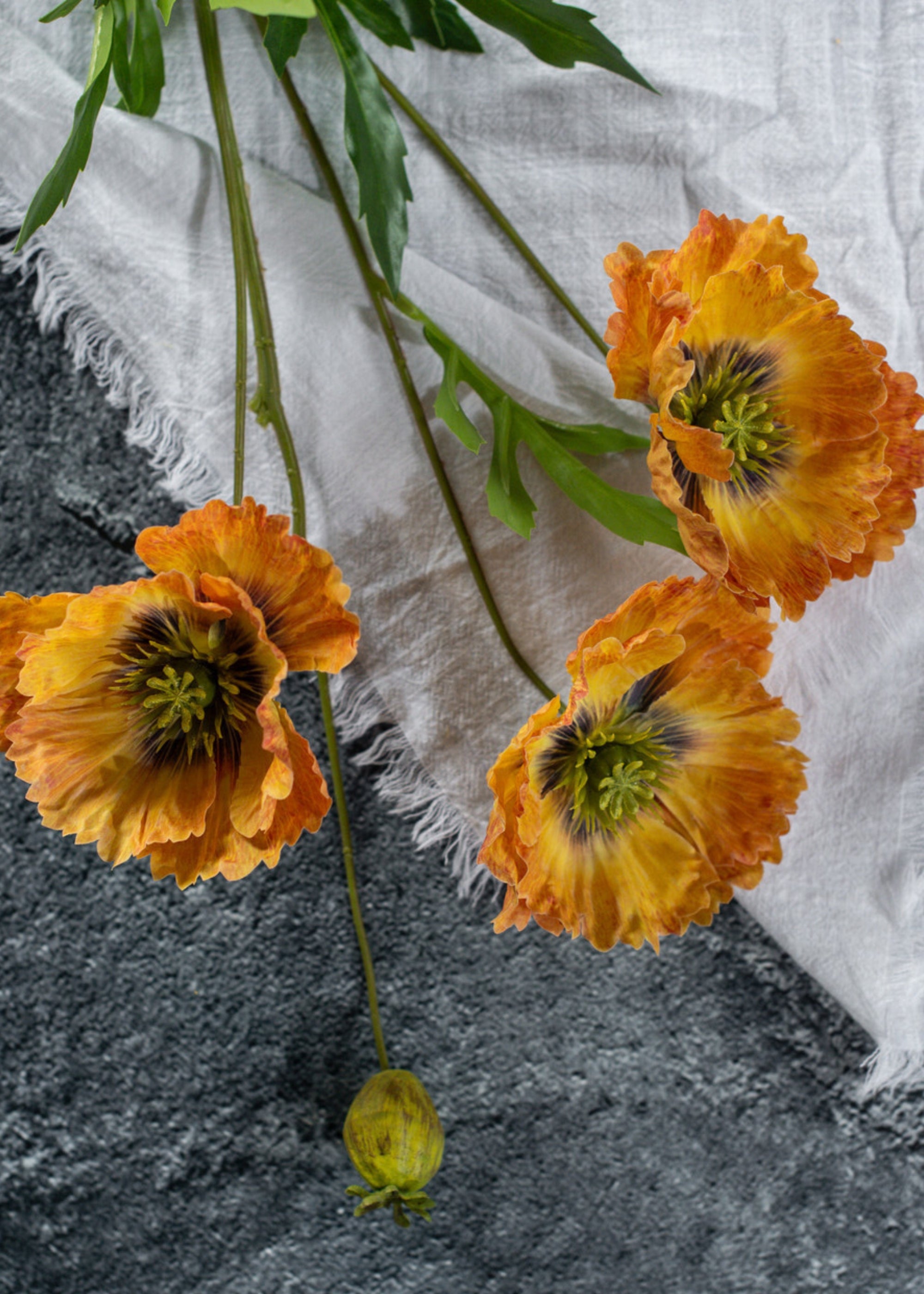 Orange Artificial Poppy Stem for Table Centerpiece