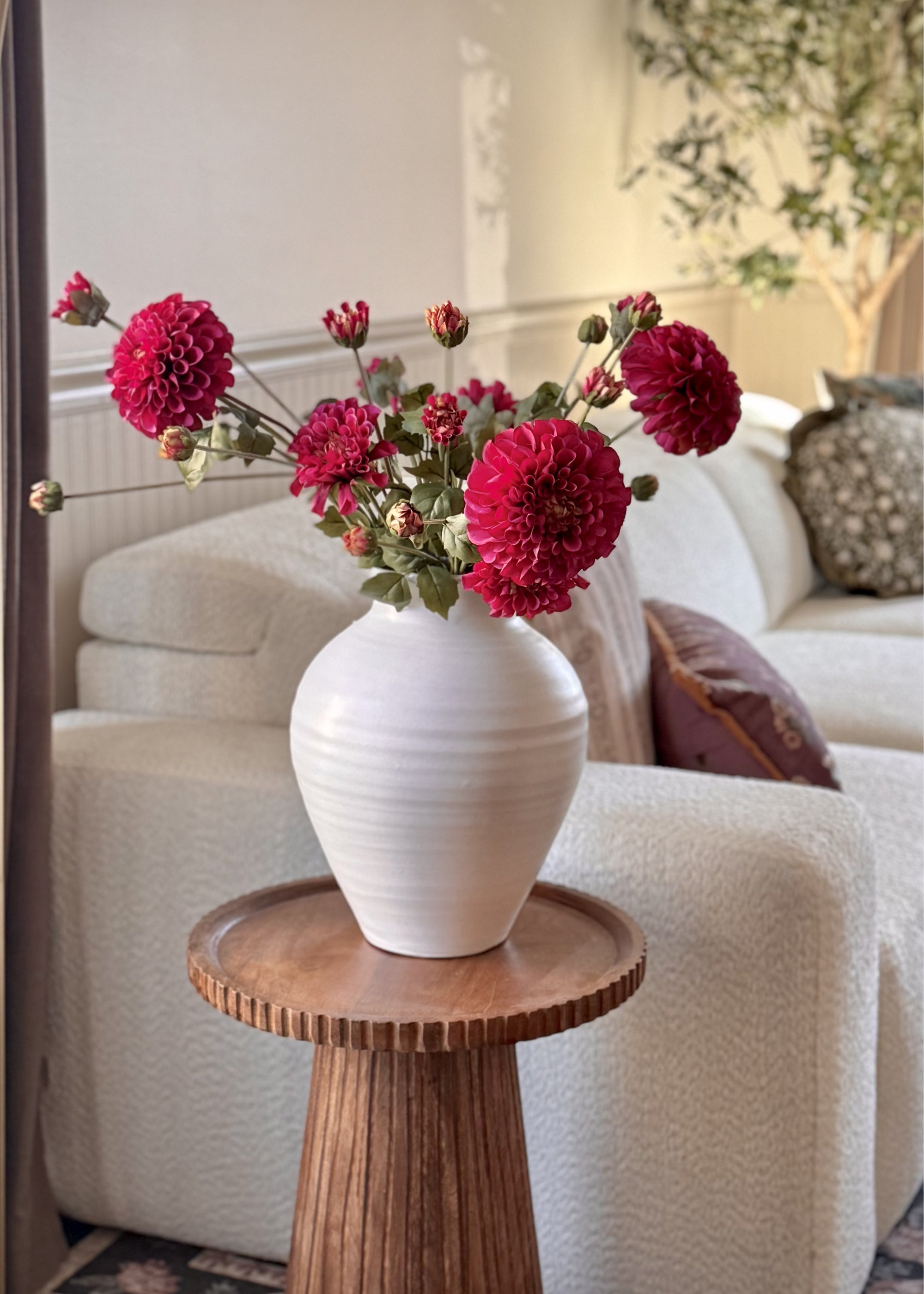 White Handmade Terra Cotta Vase for Table Centerpiece