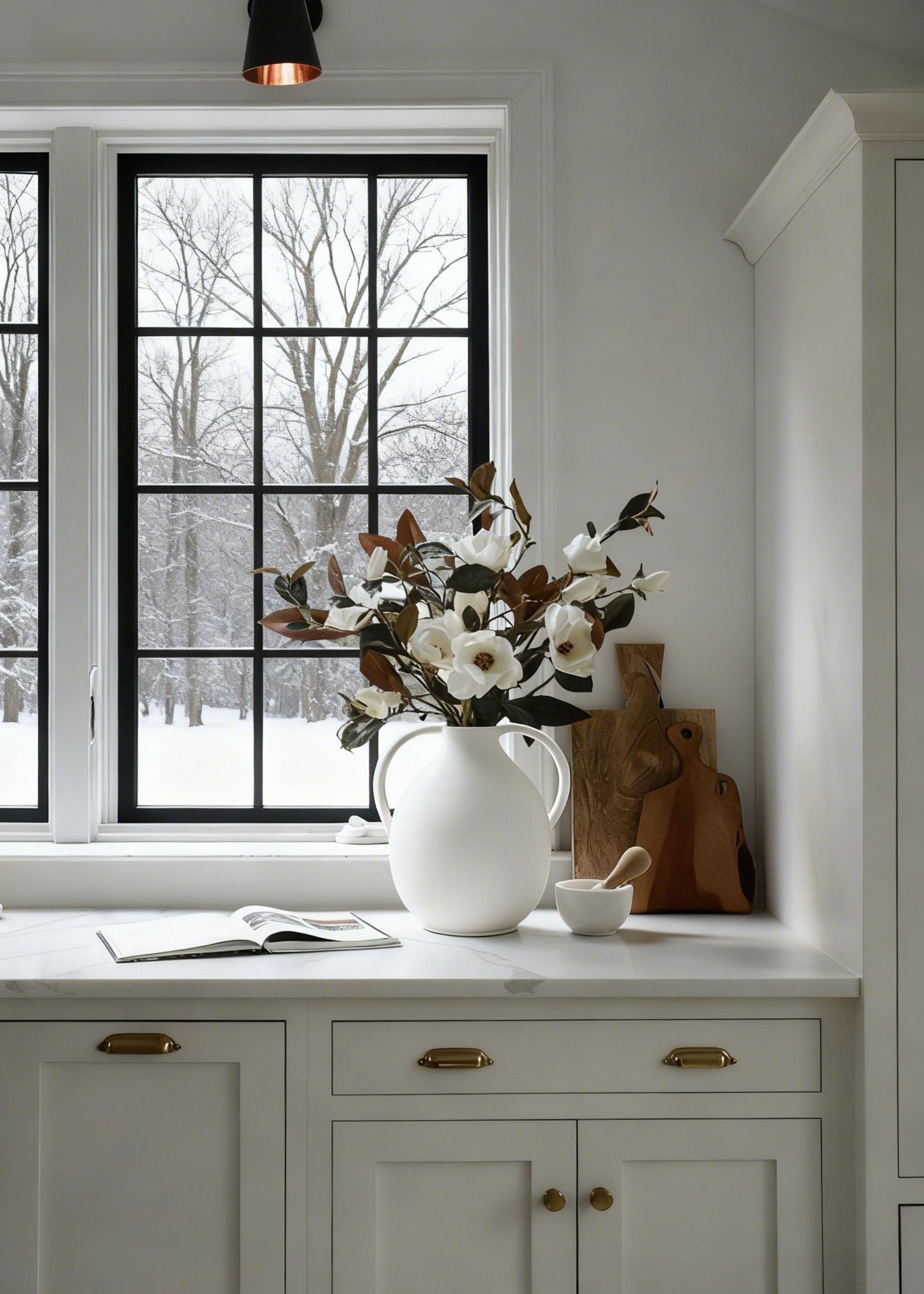 White Artificial Magnolia Stem for Vase Styling