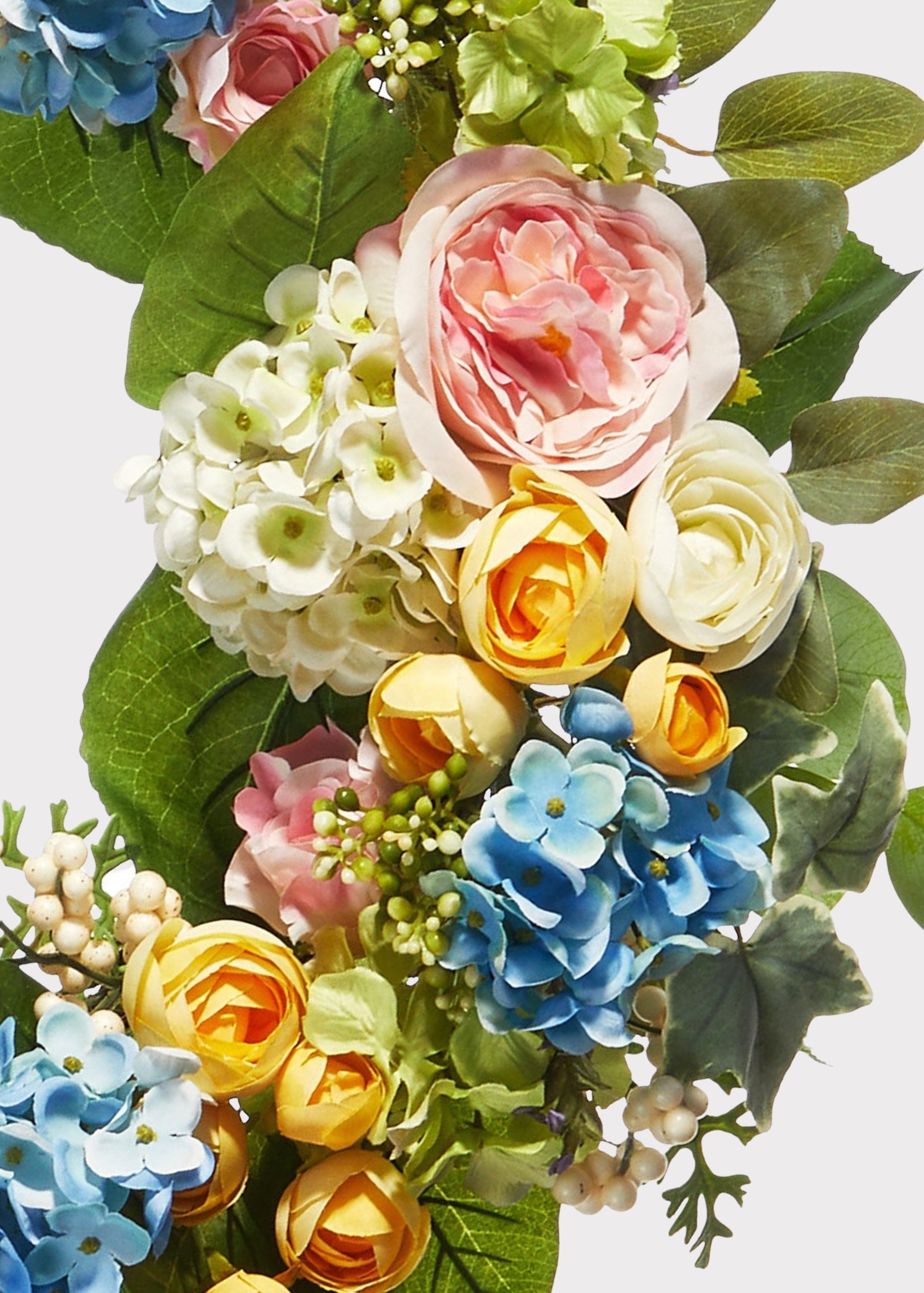 Blue Artificial Spring Blooming Wreath for Table Centerpiece