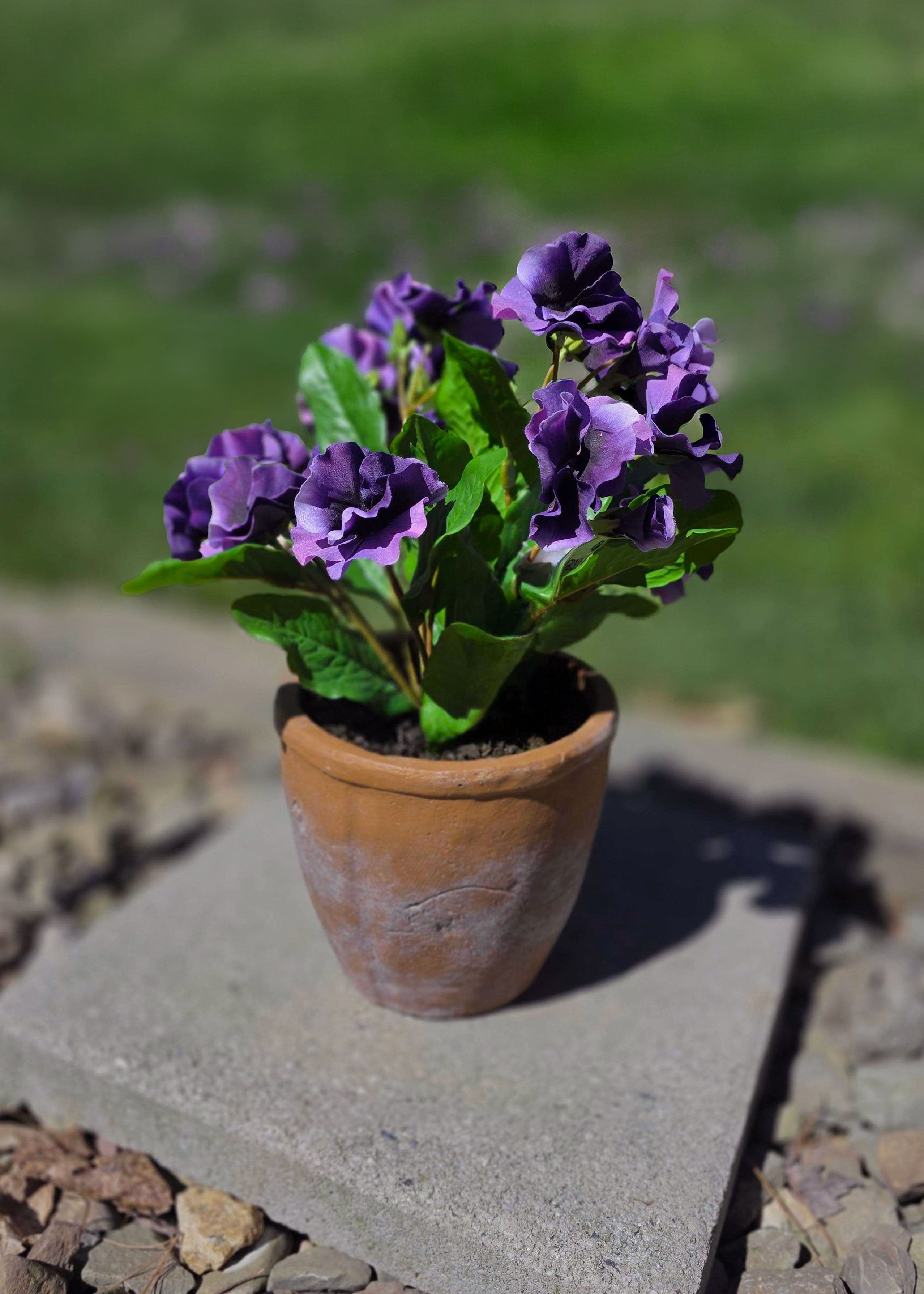 Purple Green Artificial Outdoor Purple Pansy Potted for Home Decor