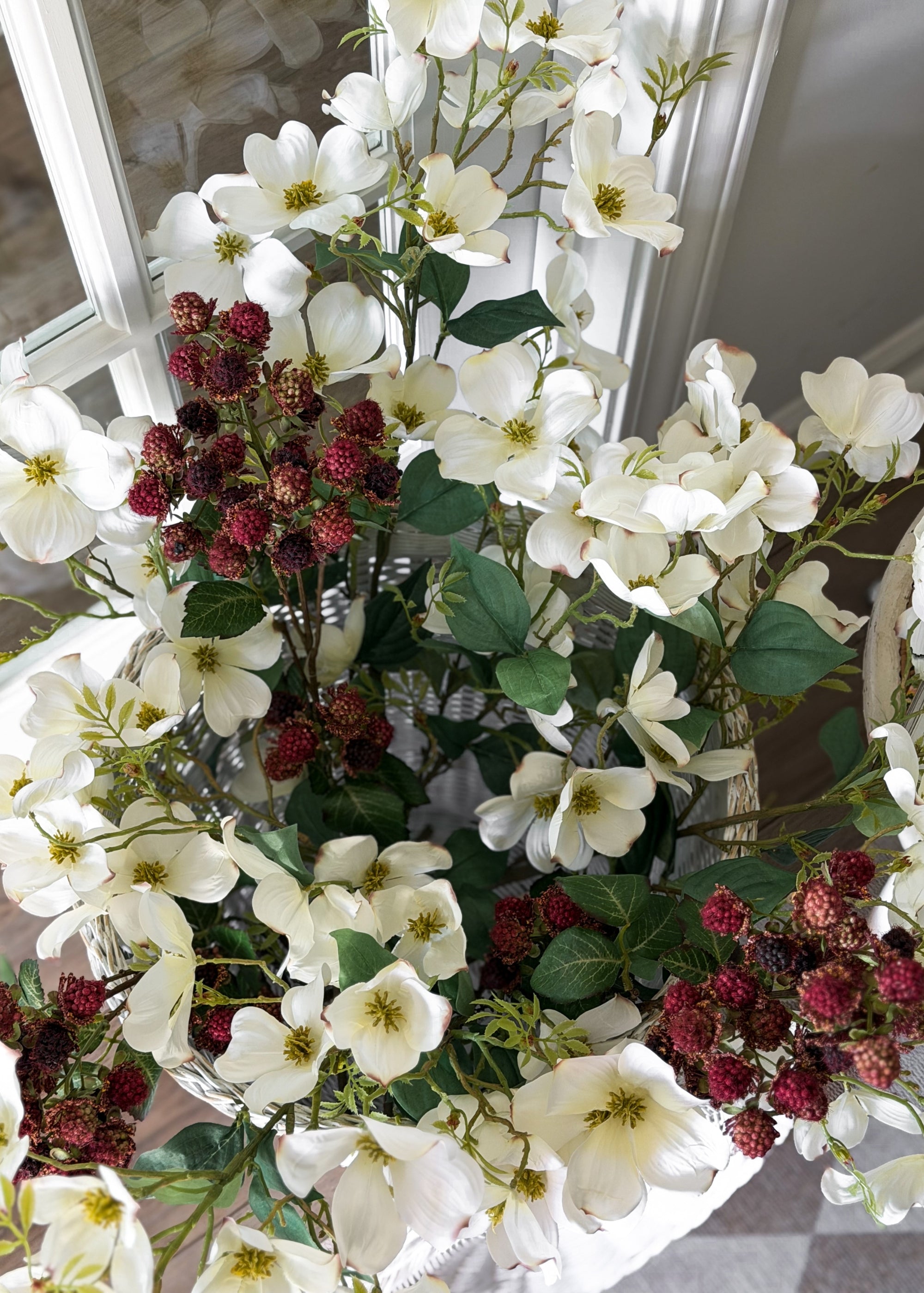 Burgundy Artificial Mauve and Burgundy Raspberry Fruit Branch for Shelf Styling