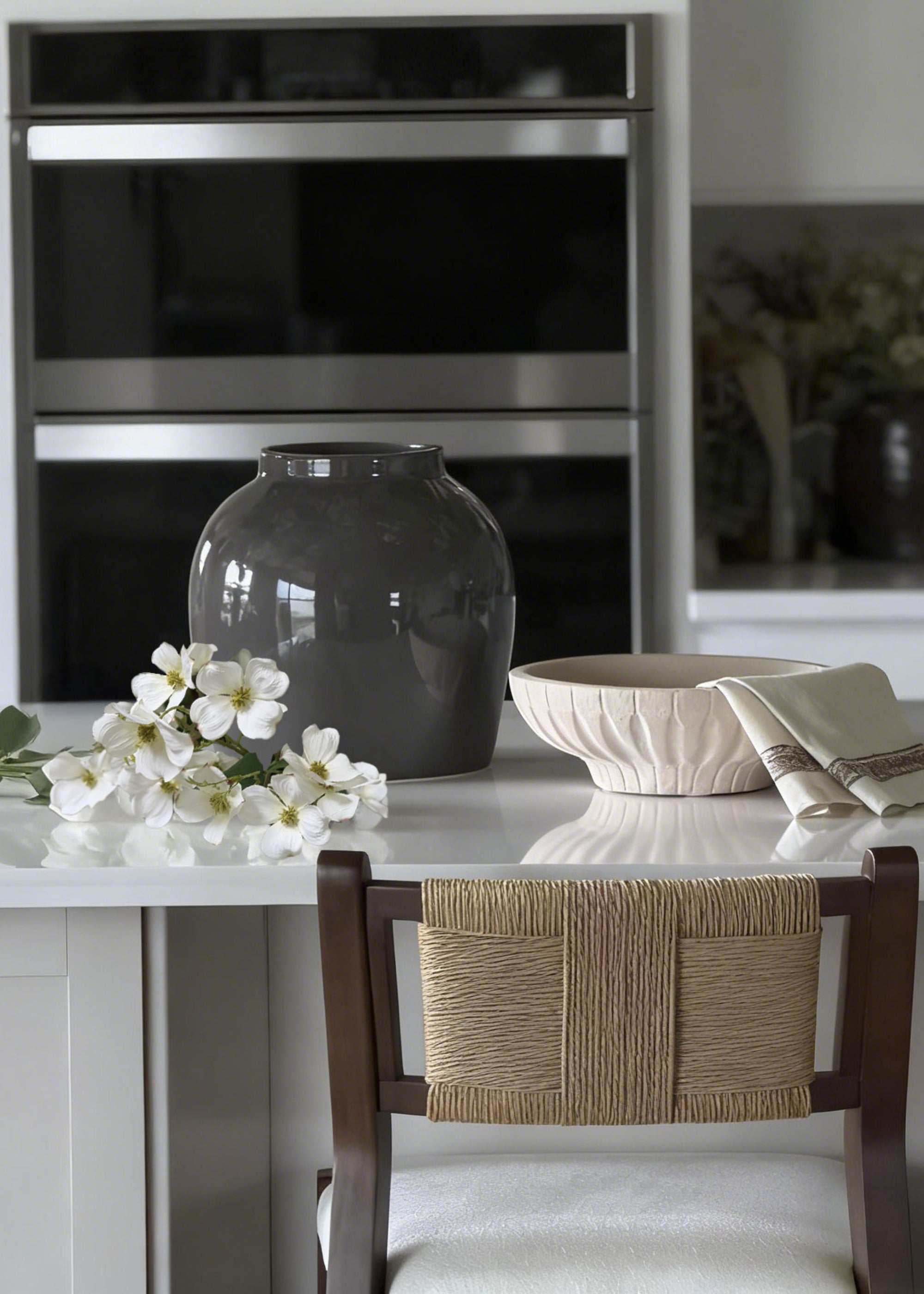 White Large White Dogwood Branch and Slate Vase Design for Home Decor