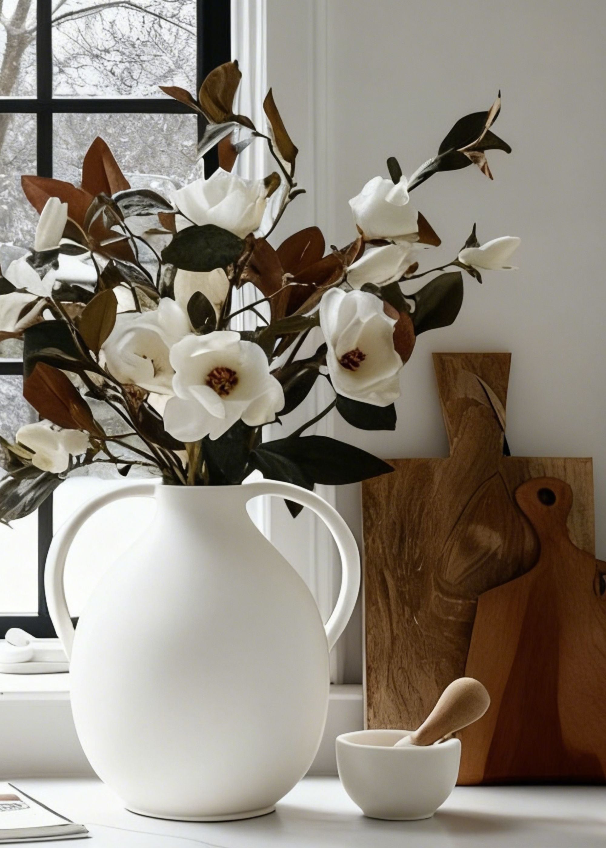 White Artificial Magnolia Stem for Wedding Decor