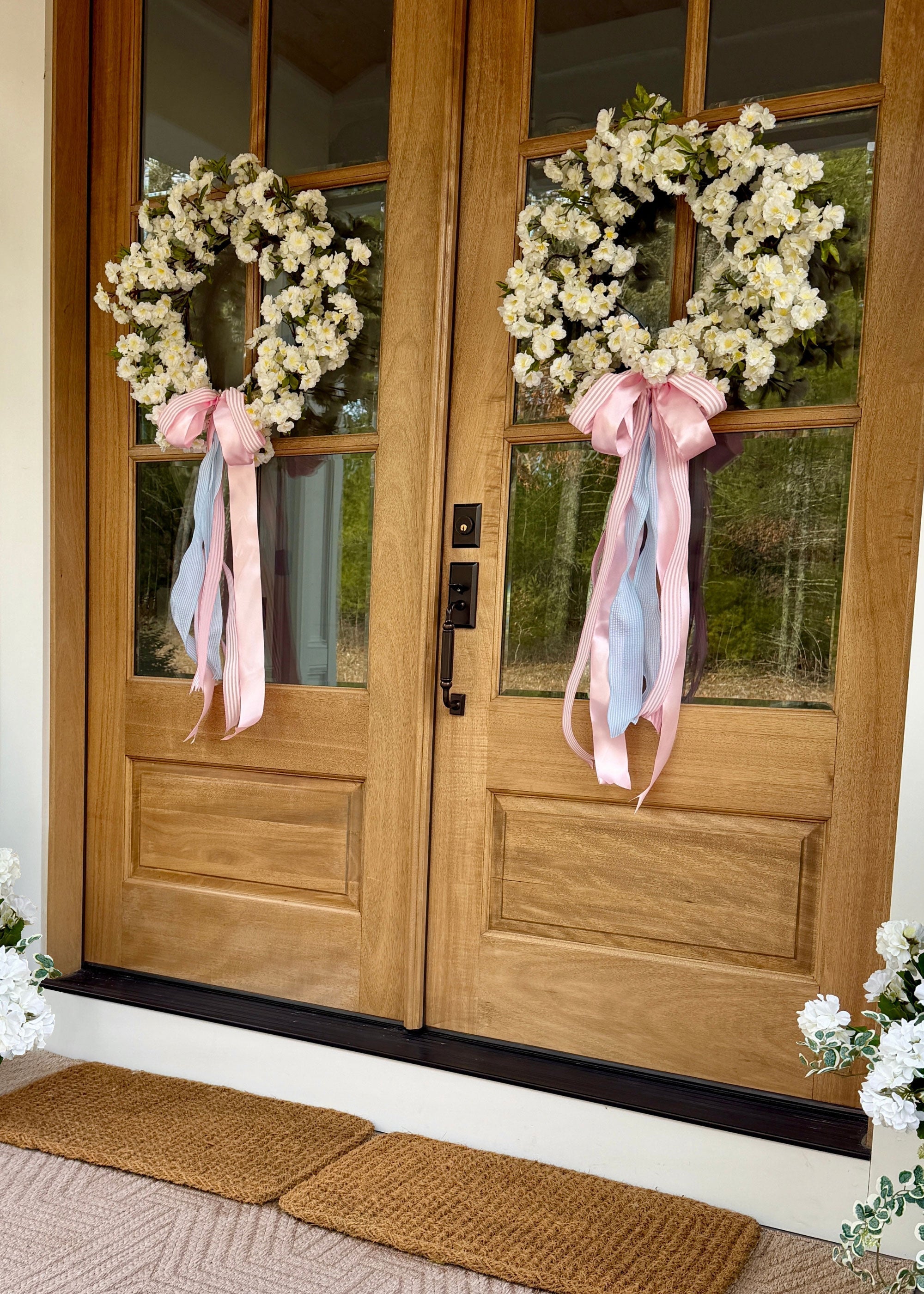 White Artificial Cherry Blossom Wreath for Entryway Arrangement