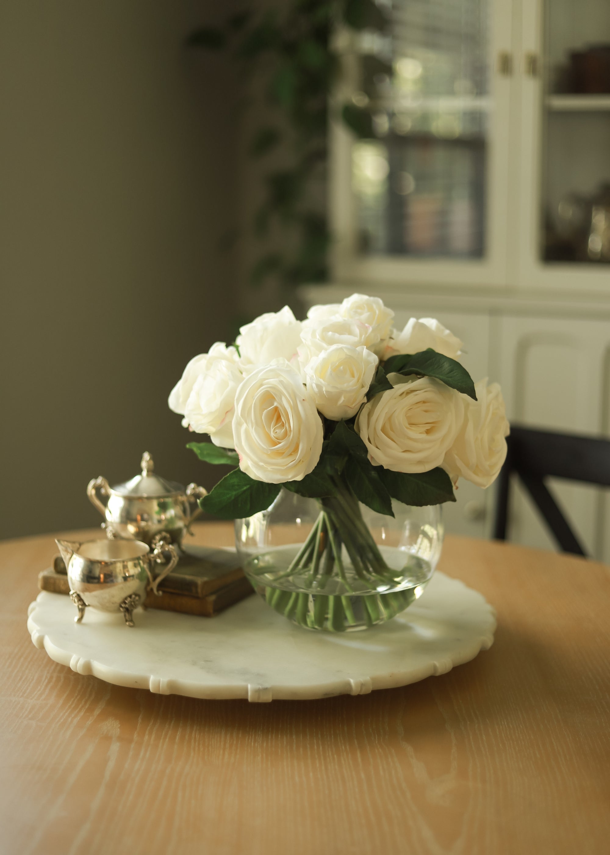 Cream Real Touch Artificial Rose Arrangement for Table Centerpiece