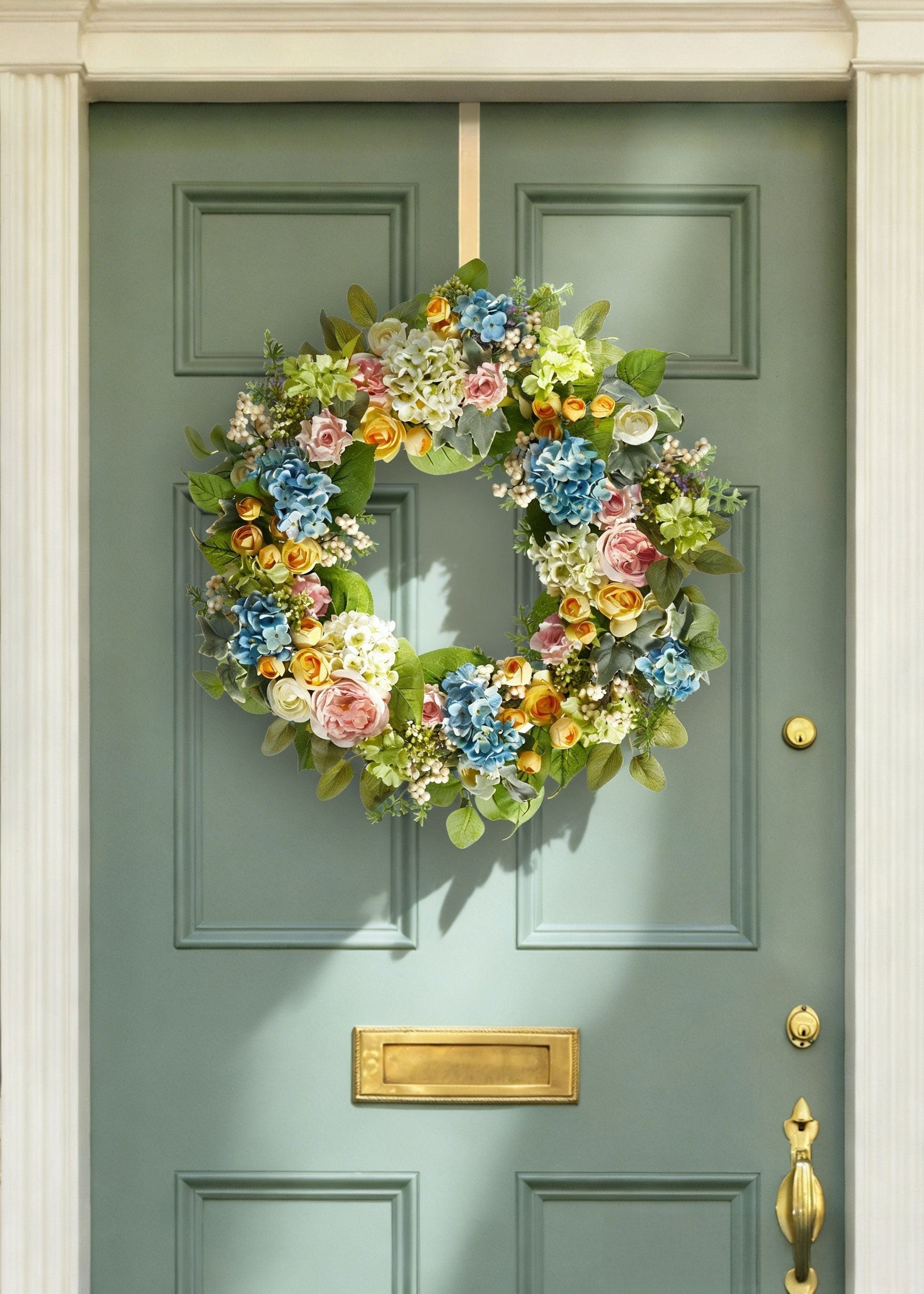 Blue Artificial Spring Blooming Wreath for Home Decor