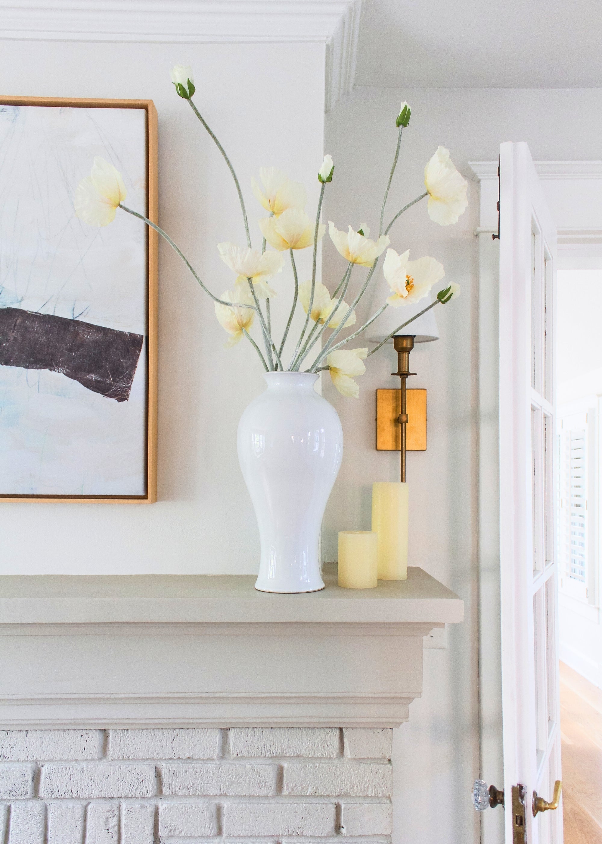 White Artificial Poppy Stem for Home Decor