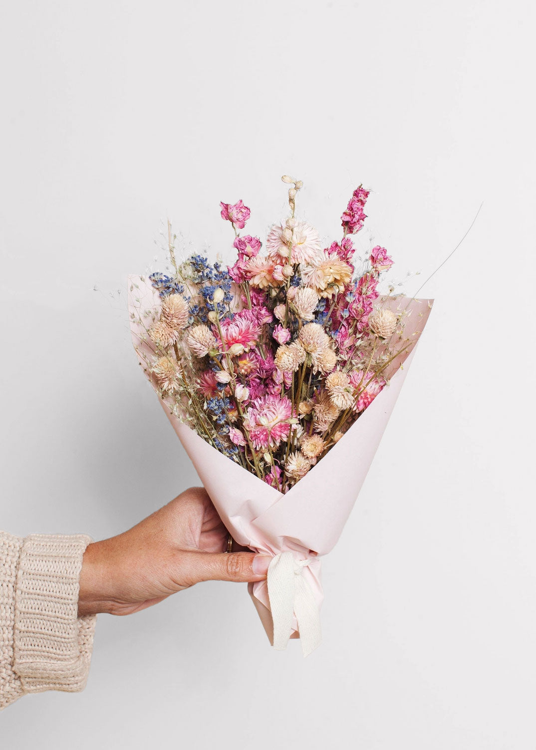 Pink Dried Soft Pink and Blue Small Bouquet Of for Home Decor