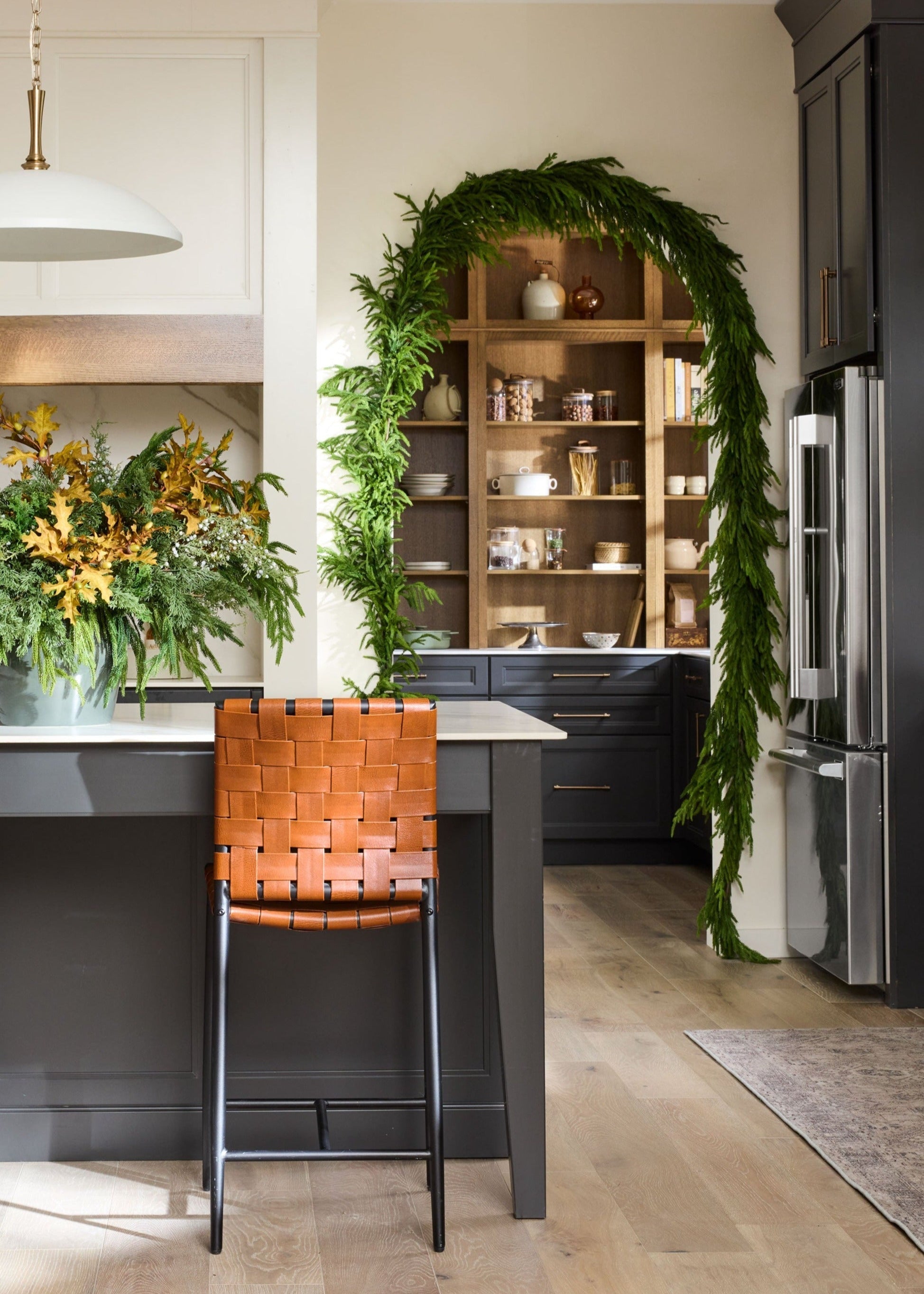 Green holiday garland for doorway and table decor