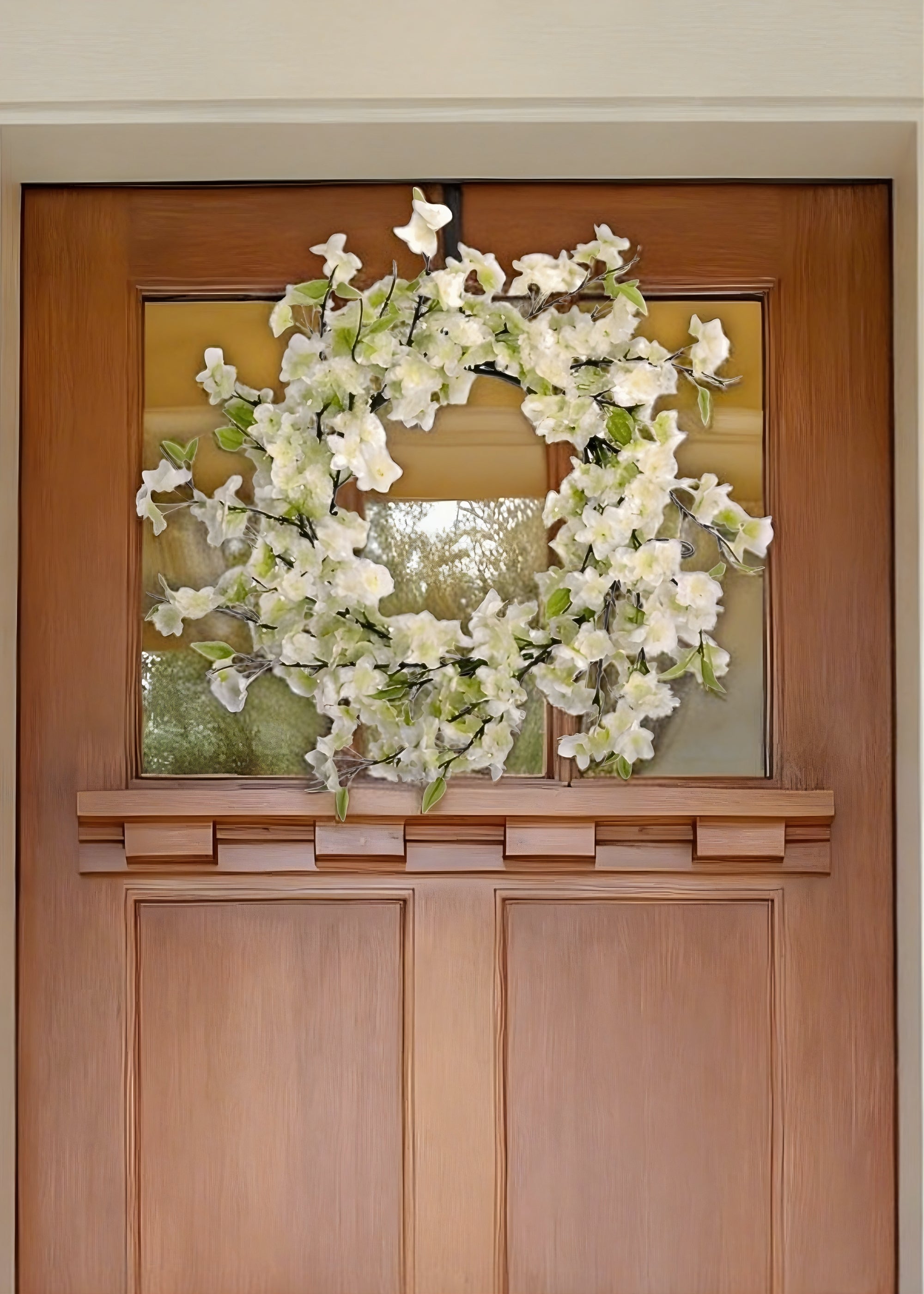 White Artificial Cherry Blossom Wreath for Home Decor