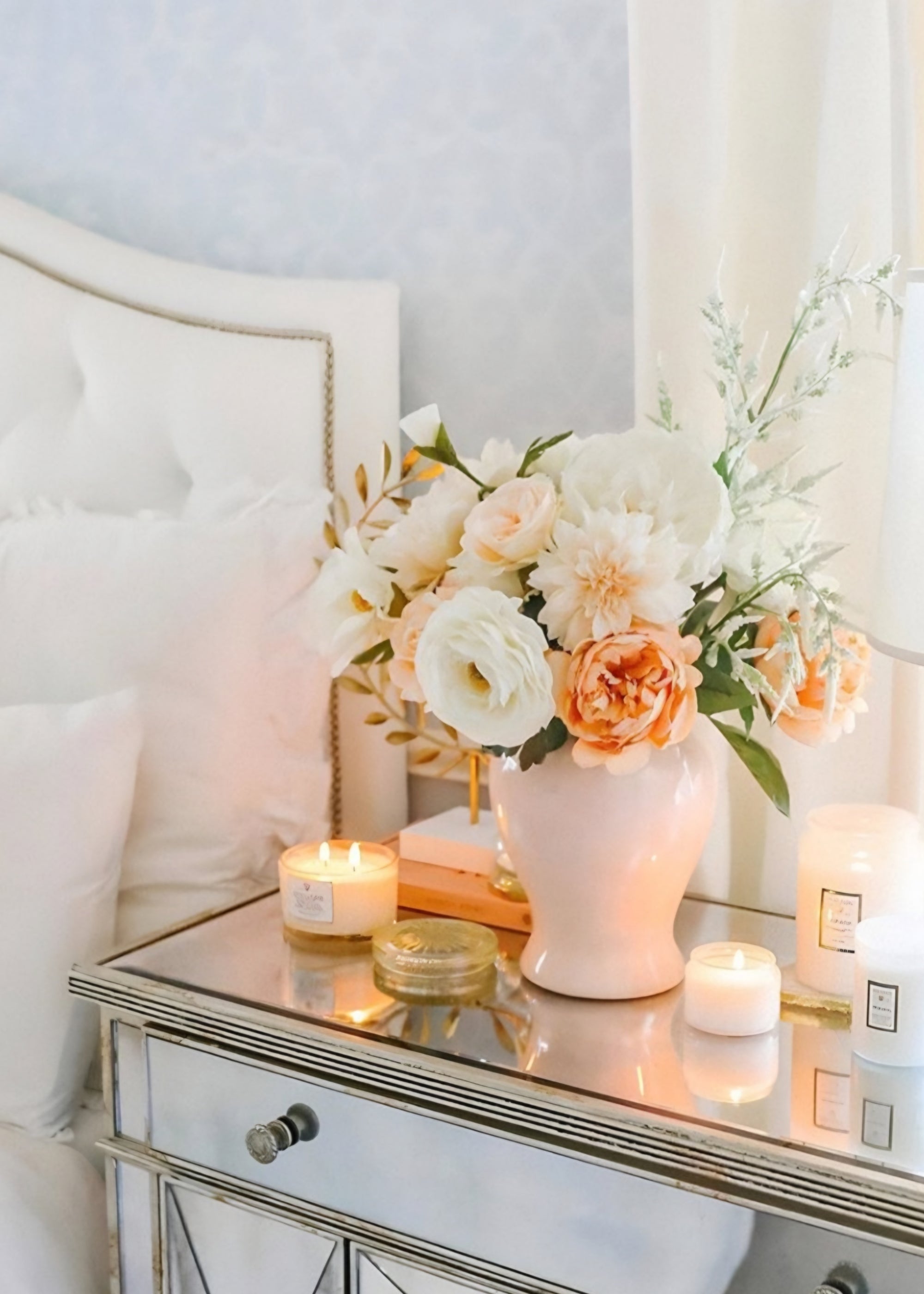 Blush Peach Silk Artificial Dahlia Stem for Table Centerpiece