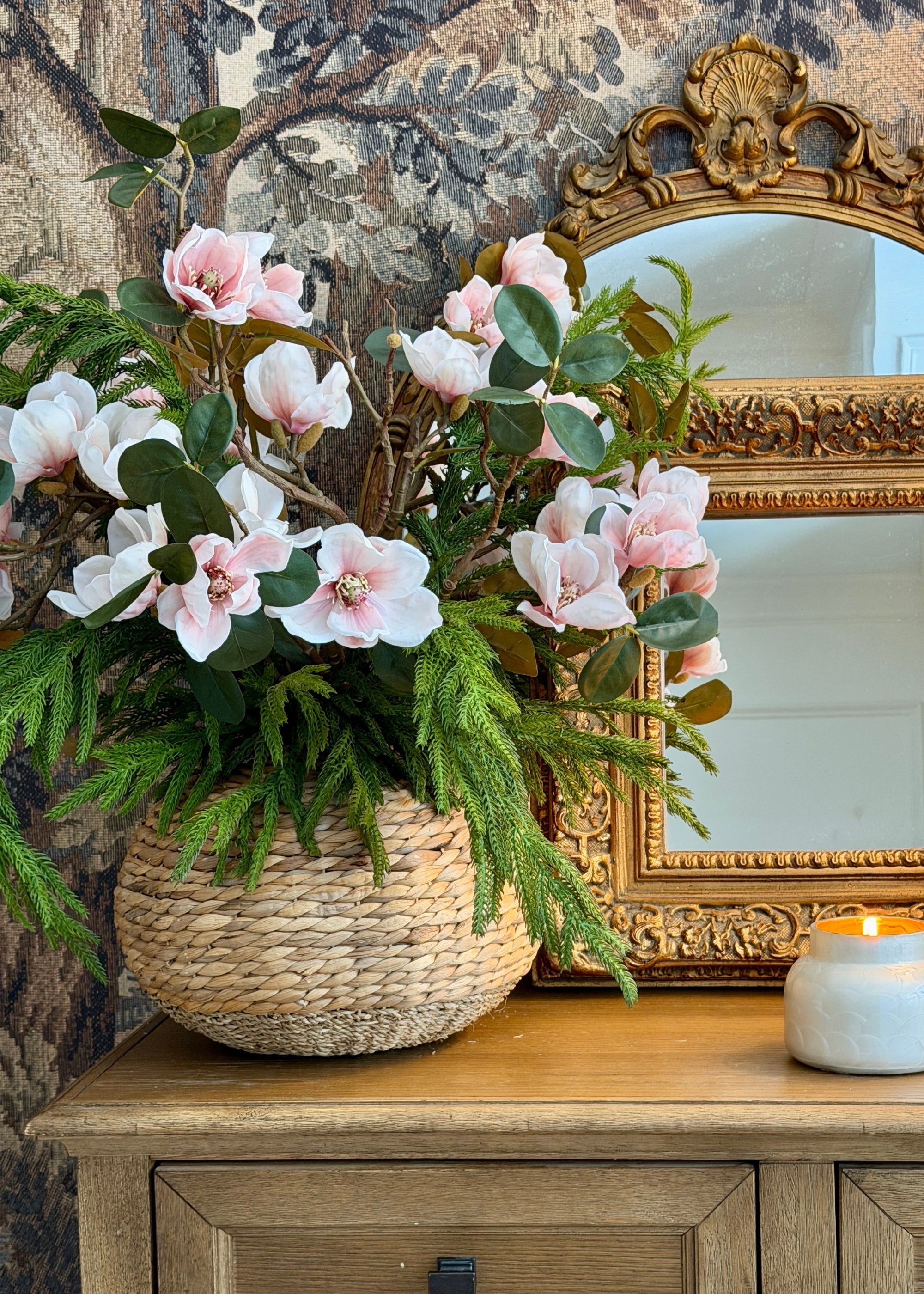 Blush Artificial Magnolia Branch for Shelf Styling